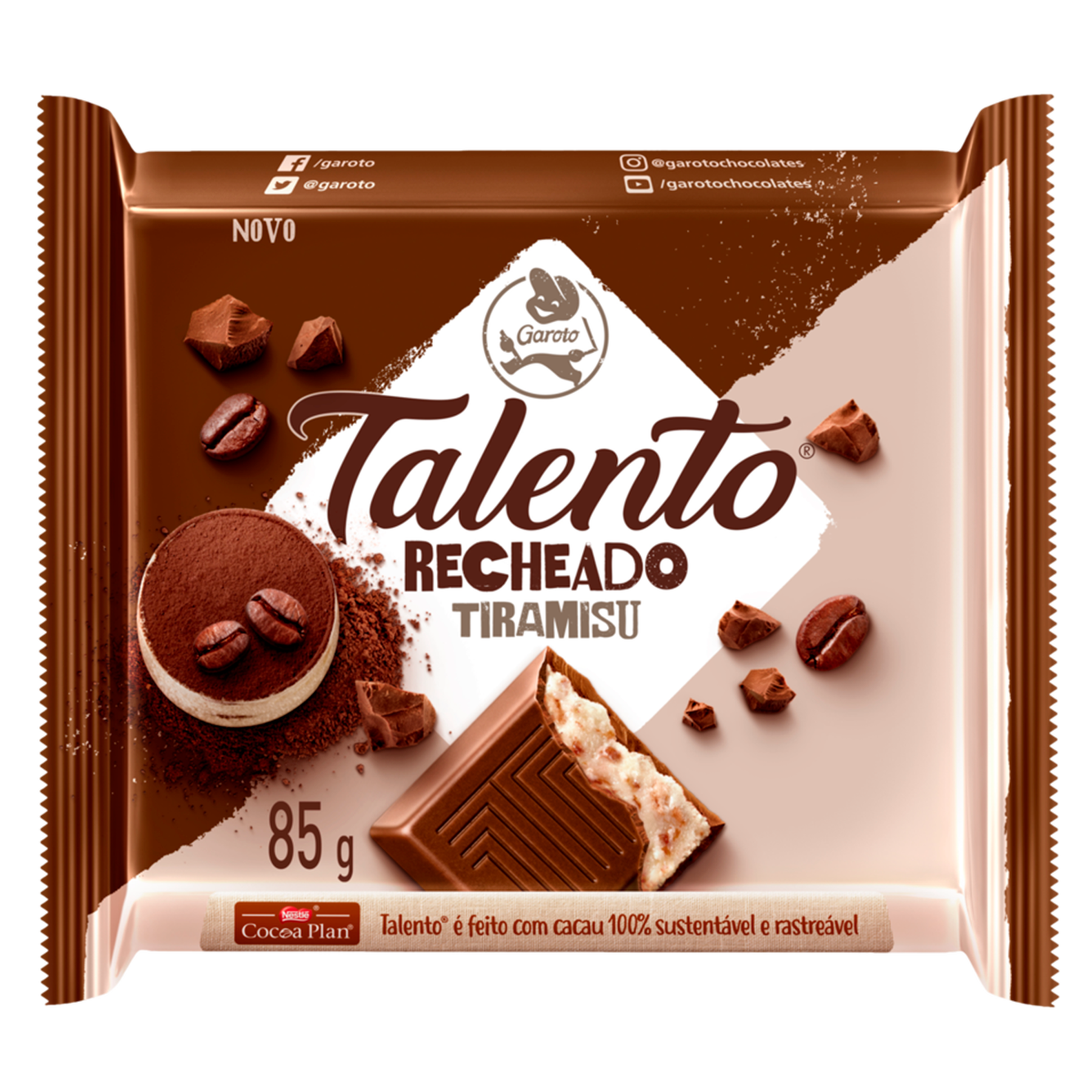 Chocolate ao Leite Recheio Tiramisu Garoto Talento Pacote 85g