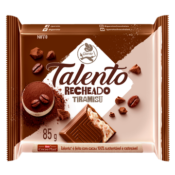 Chocolate ao Leite Recheio Tiramisu Garoto Talento Pacote 85g