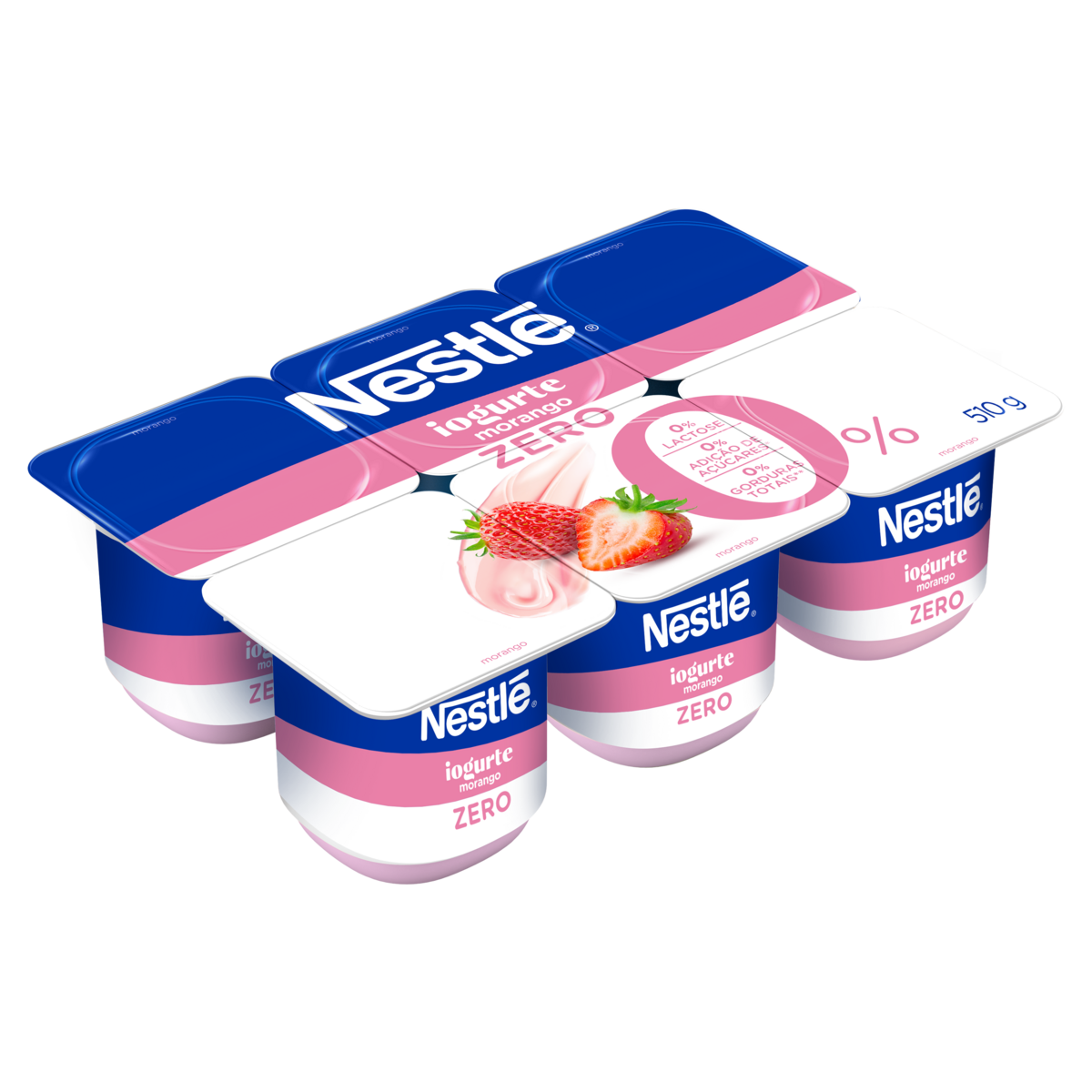 Iogurte Desnatado Morango Zero Lactose Nestl&eacute; Bandeja 510g 6 Unidades