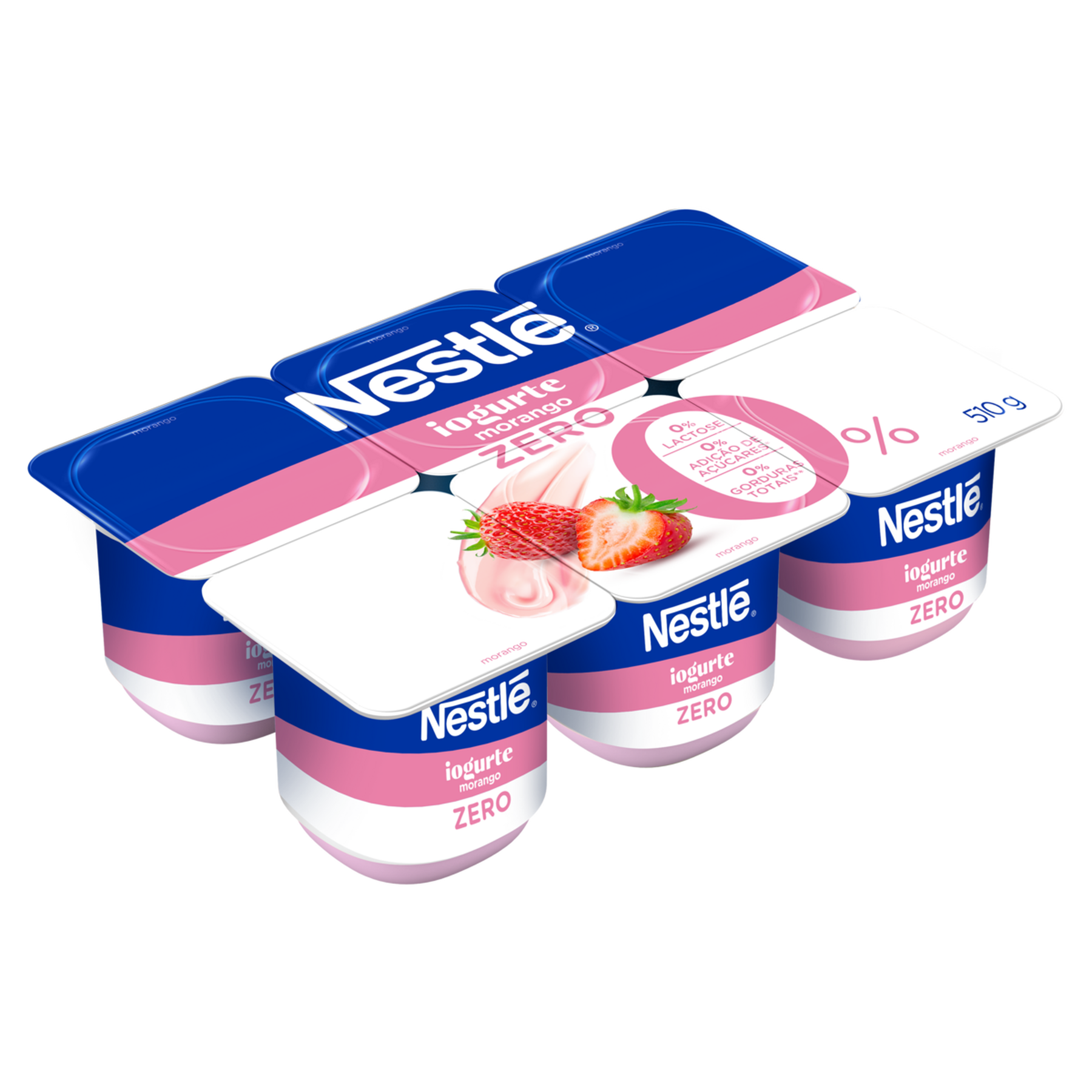 Iogurte Desnatado Morango Zero Lactose Nestl&eacute; Bandeja 510g 6 Unidades