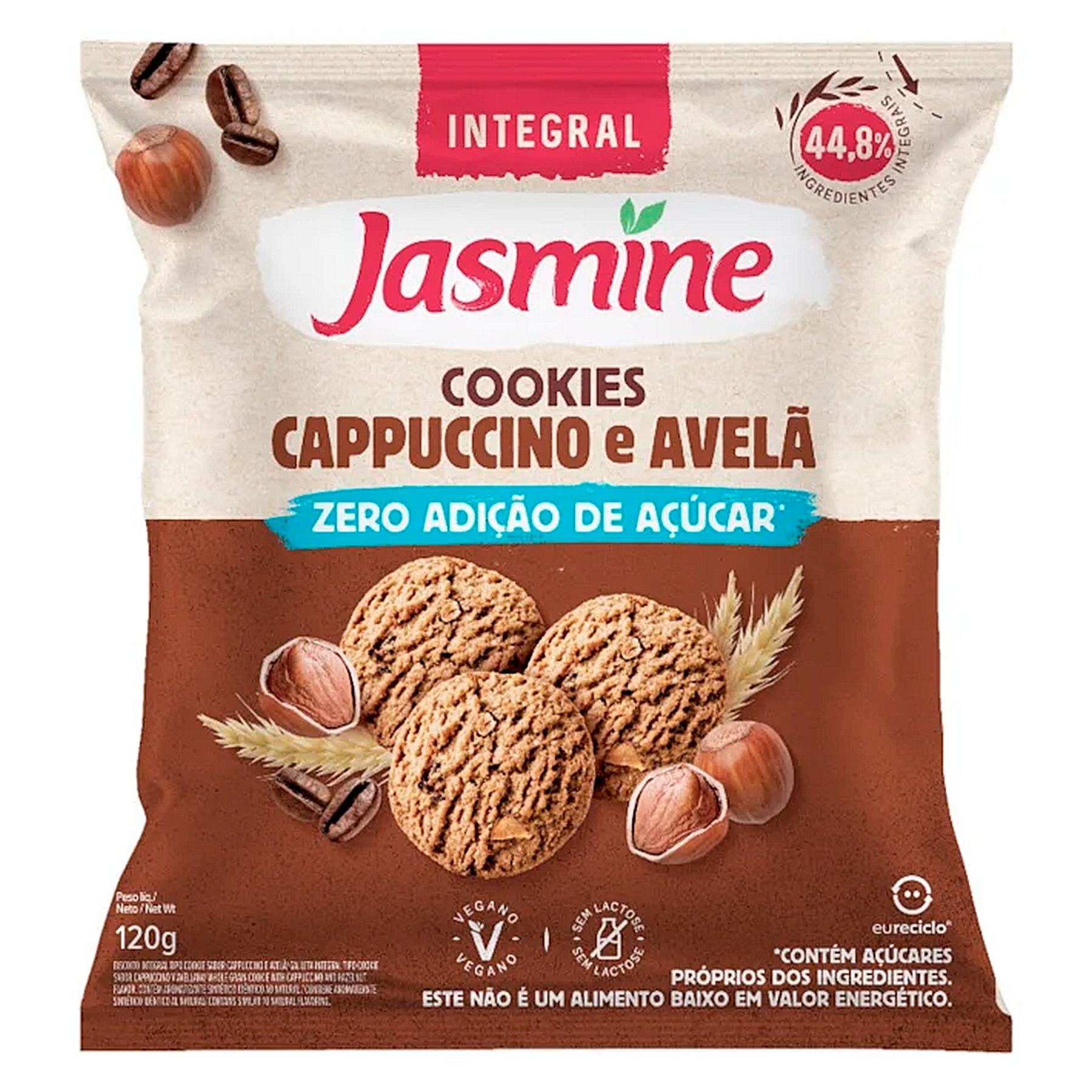 Biscoito Cookie Cappuccino e Avel&atilde; Zero A&ccedil;&uacute;car Integral Jasmine Pacote 120g