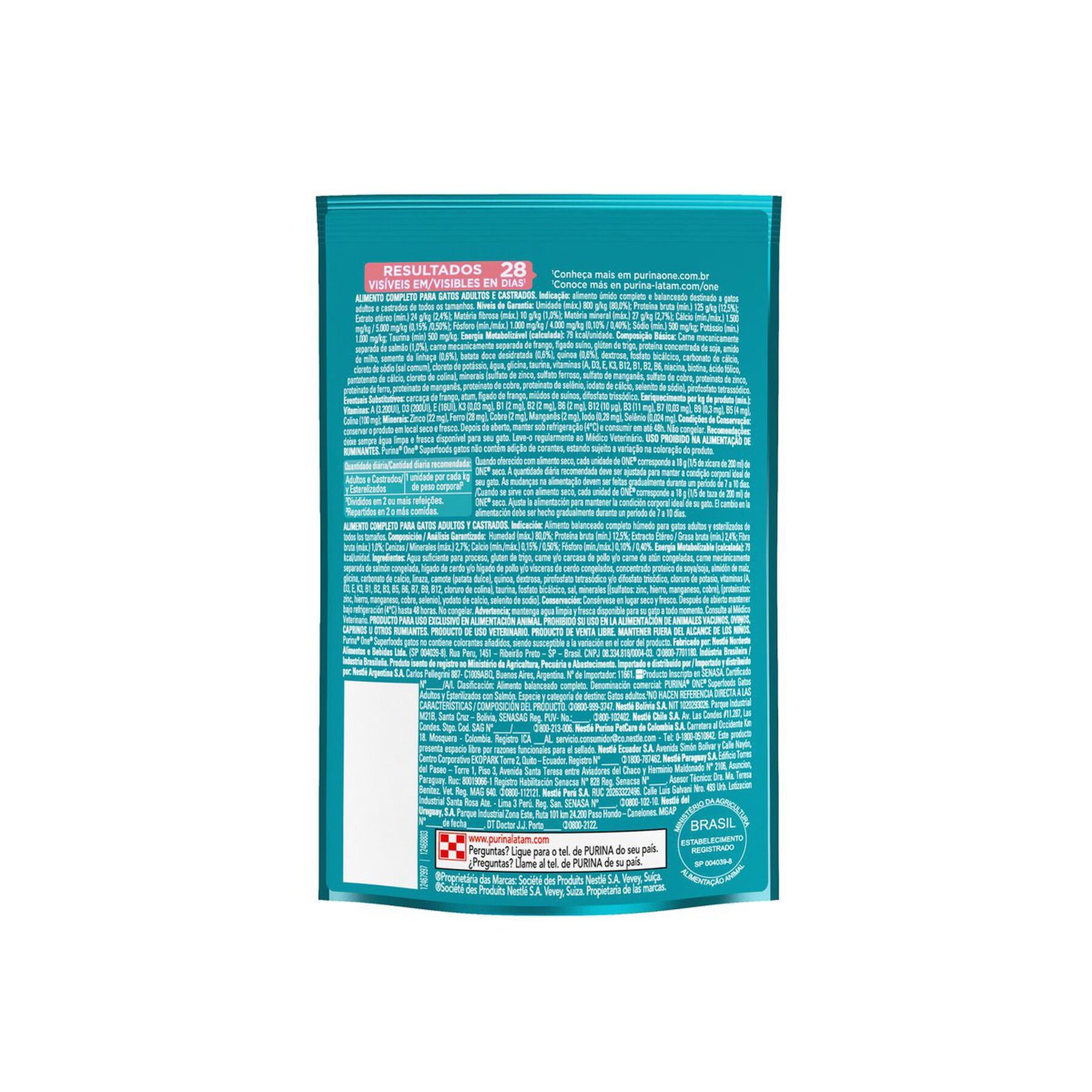 Alimento para Gatos Adultos Castrados Salmão Purina One Superfoods Sachê 85g