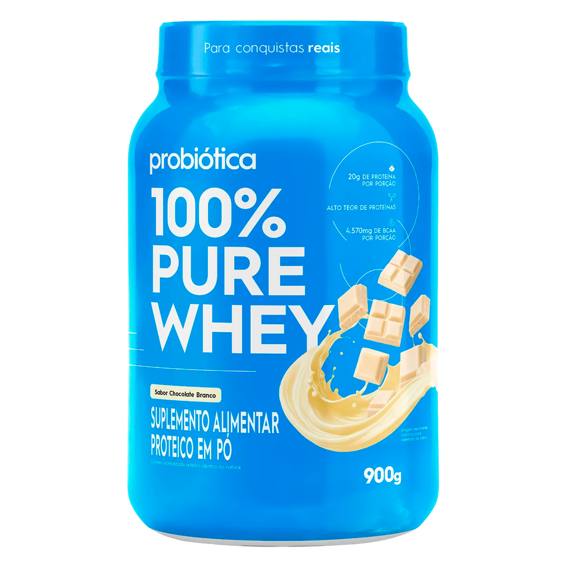 Suplemento Alimentar em P&oacute; Chocolate Branco 100% Pure Whey Probi&oacute;tica Pote 900g