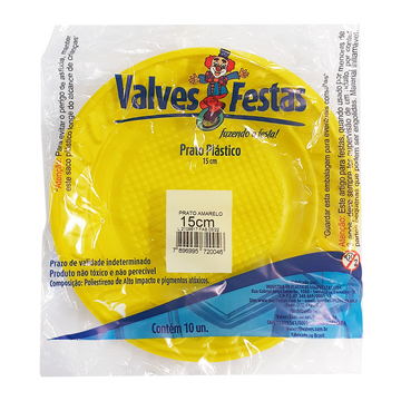 Prato Plástico Amarelo Valves Festas 15cm C/10 Unidades
