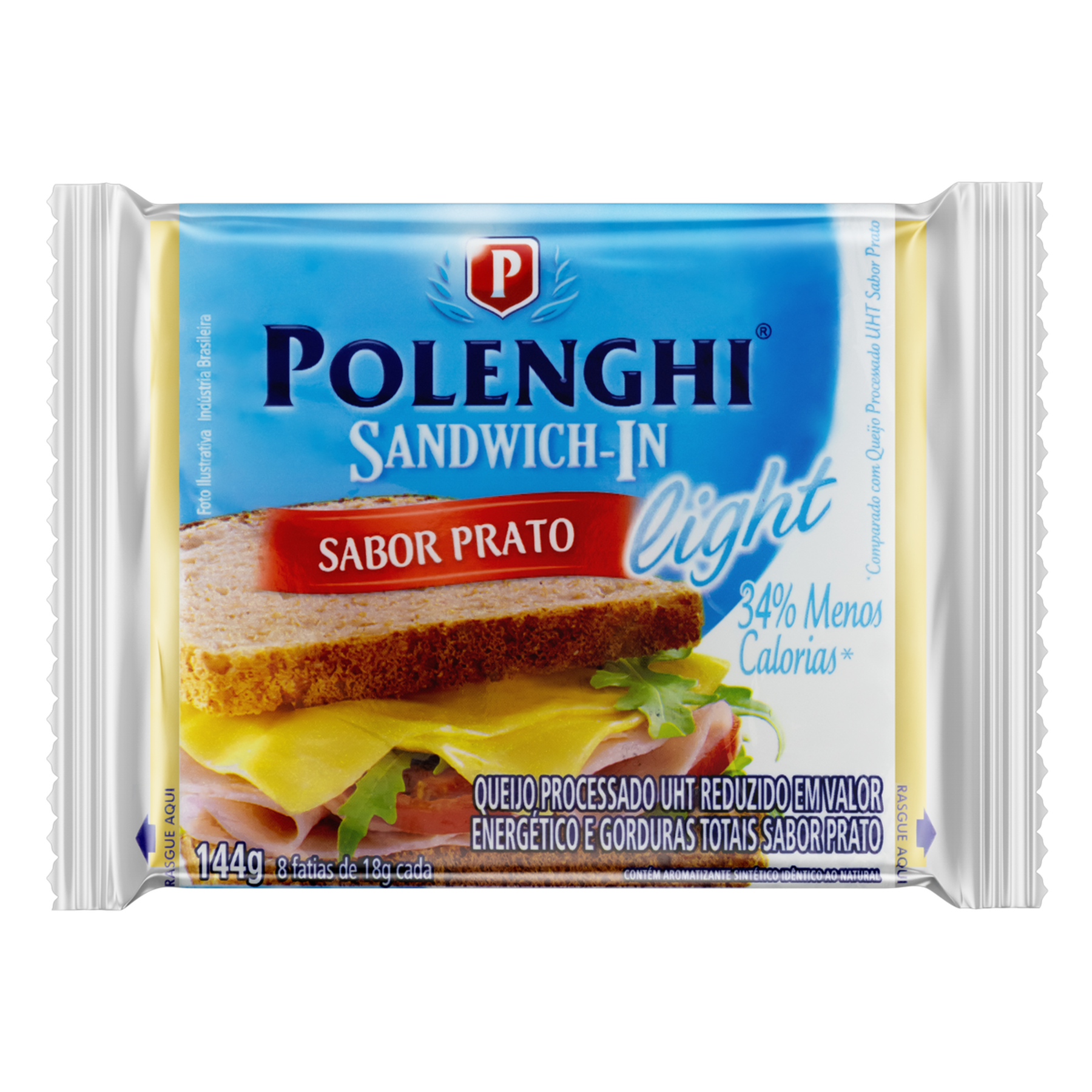 Queijo Processado UHT Prato Light Polenghi Sandwich-In 144g 8 Unidades&nbsp;