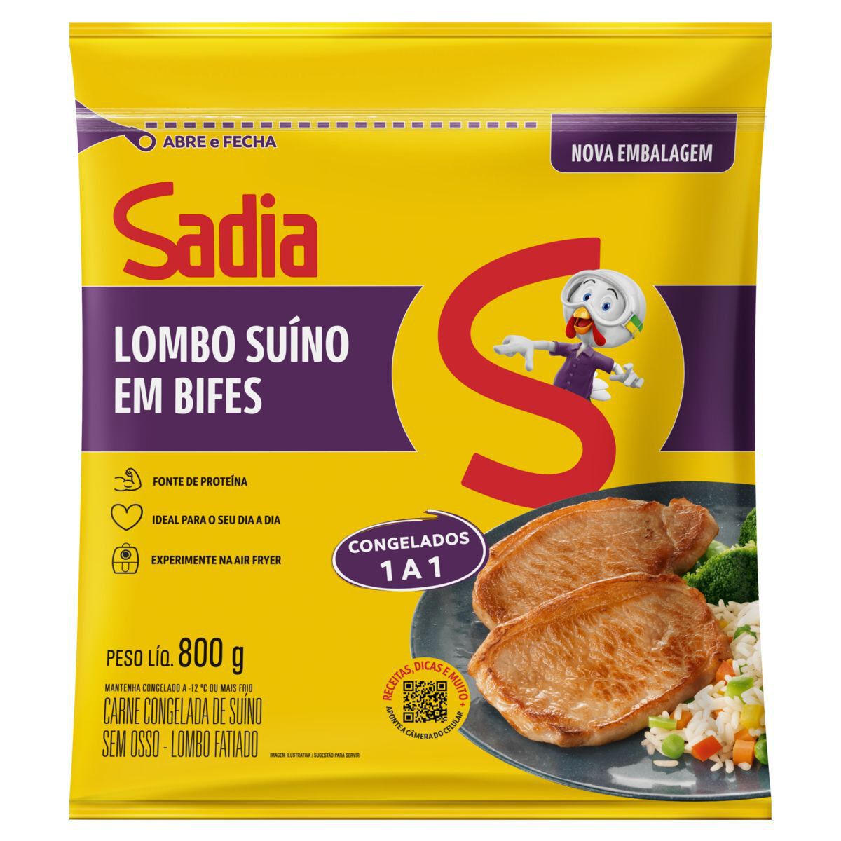 Lombo Su&iacute;no em Bifes Congelado Sadia Pacote 800g