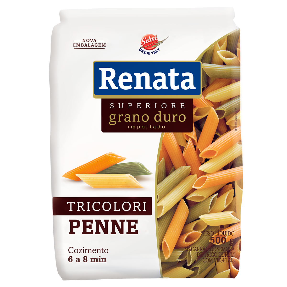 Macarr&atilde;o de S&ecirc;mola de Trigo com Vegetais Grano Duro Tricolori Penne Renata Superiore Pacote 500g