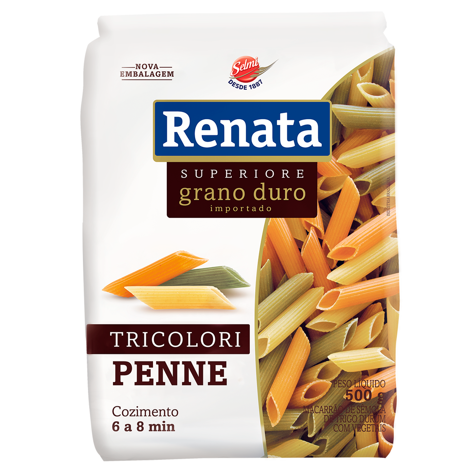 Macarrão de Sêmola de Trigo com Vegetais Grano Duro Tricolori Penne Renata Superiore Pacote 500g