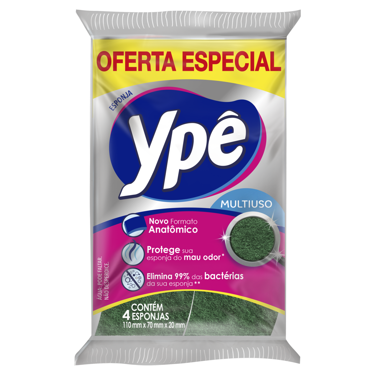 Esponja Anat&ocirc;mica Multiuso Yp&ecirc; C/4 Unidades - Embalagem Oferta Especial