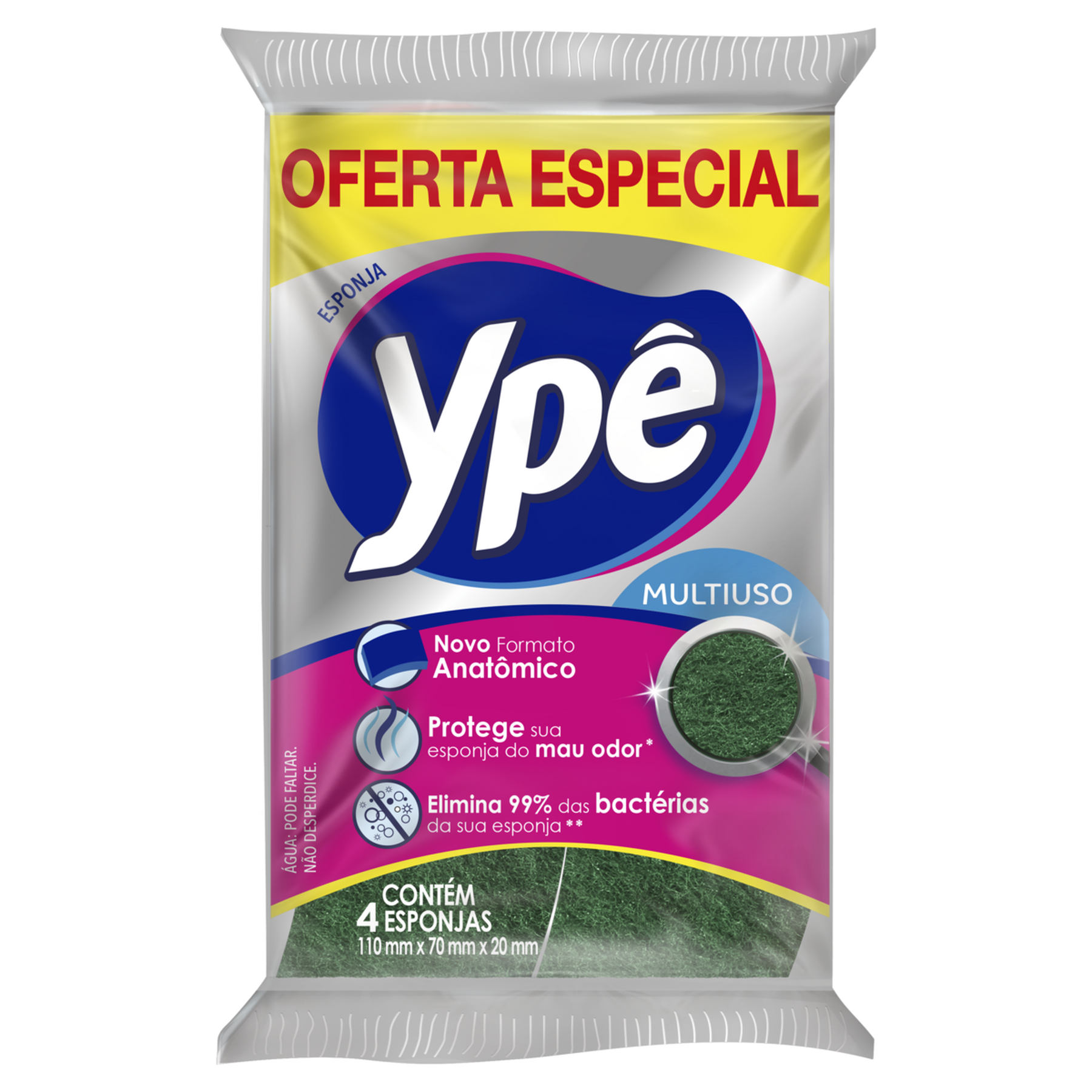 Esponja Anat&ocirc;mica Multiuso Yp&ecirc; C/4 Unidades - Embalagem Oferta Especial