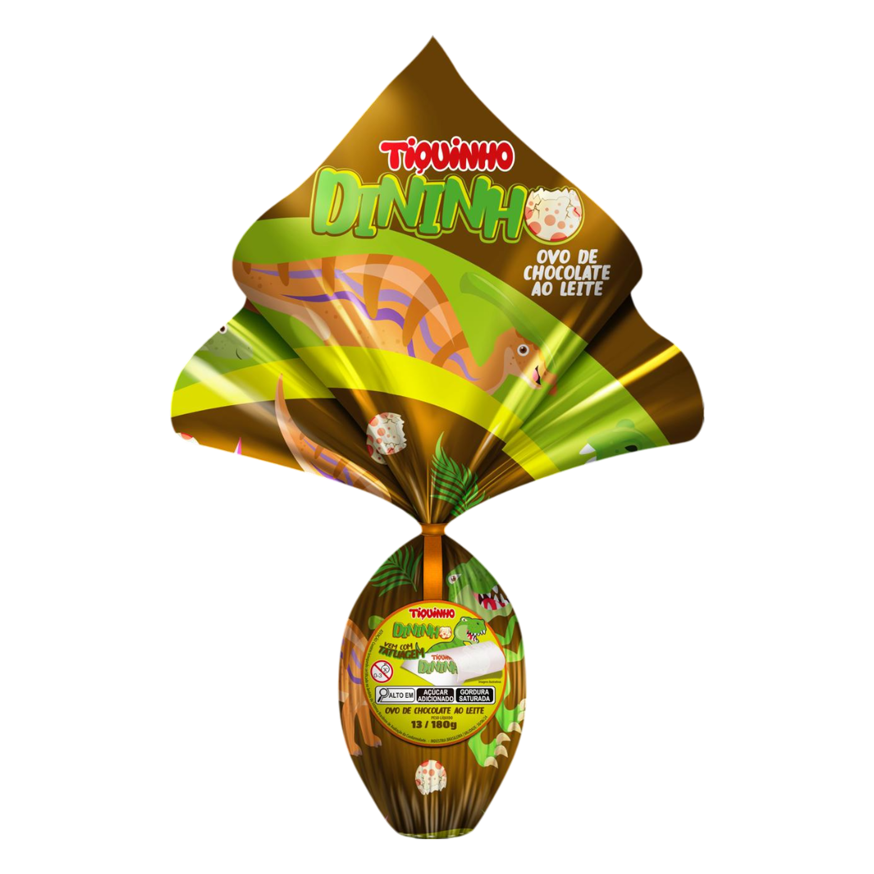 Ovo de P&aacute;scoa ao Leite Dininho N13 Tiquinho 180g - Vem com 02 Tatuagens