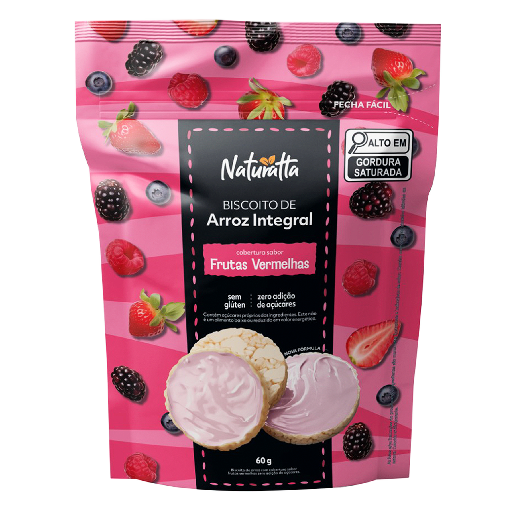 Biscoito Arroz Integral Frutas Vermelhas Naturatta Pacote 60g