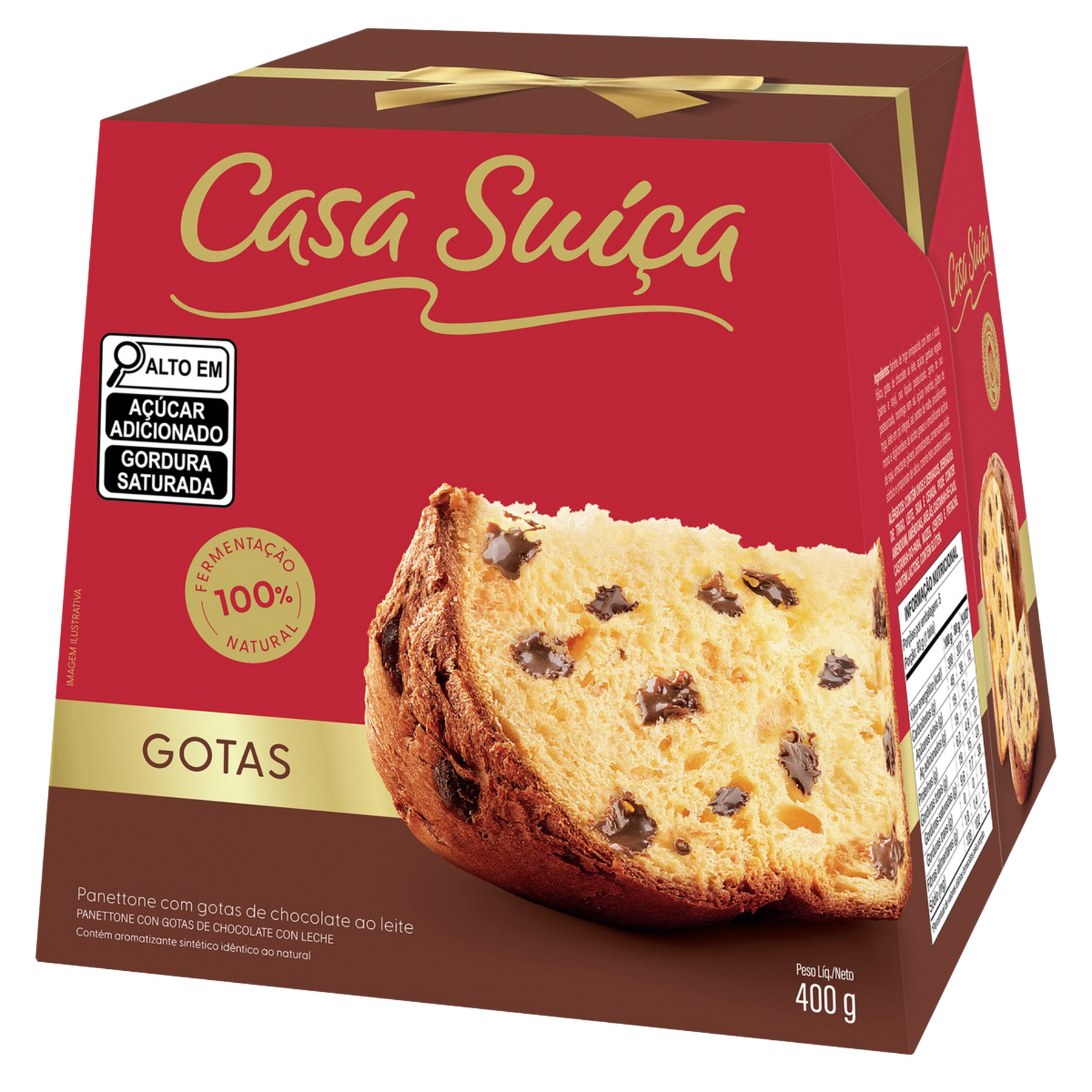 Panettone com Gotas de Chocolate ao Leite Casa Suíça Caixa 400g 