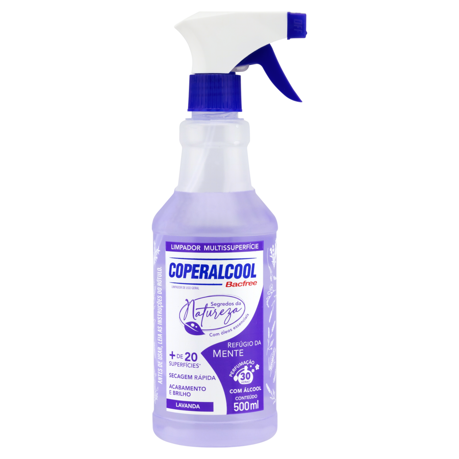 Limpador Líquido Multissuperfícies com Álcool Refúgio da Mente Segredos da Natureza Bacfree Coperalcool Frasco 500ml Borrifador