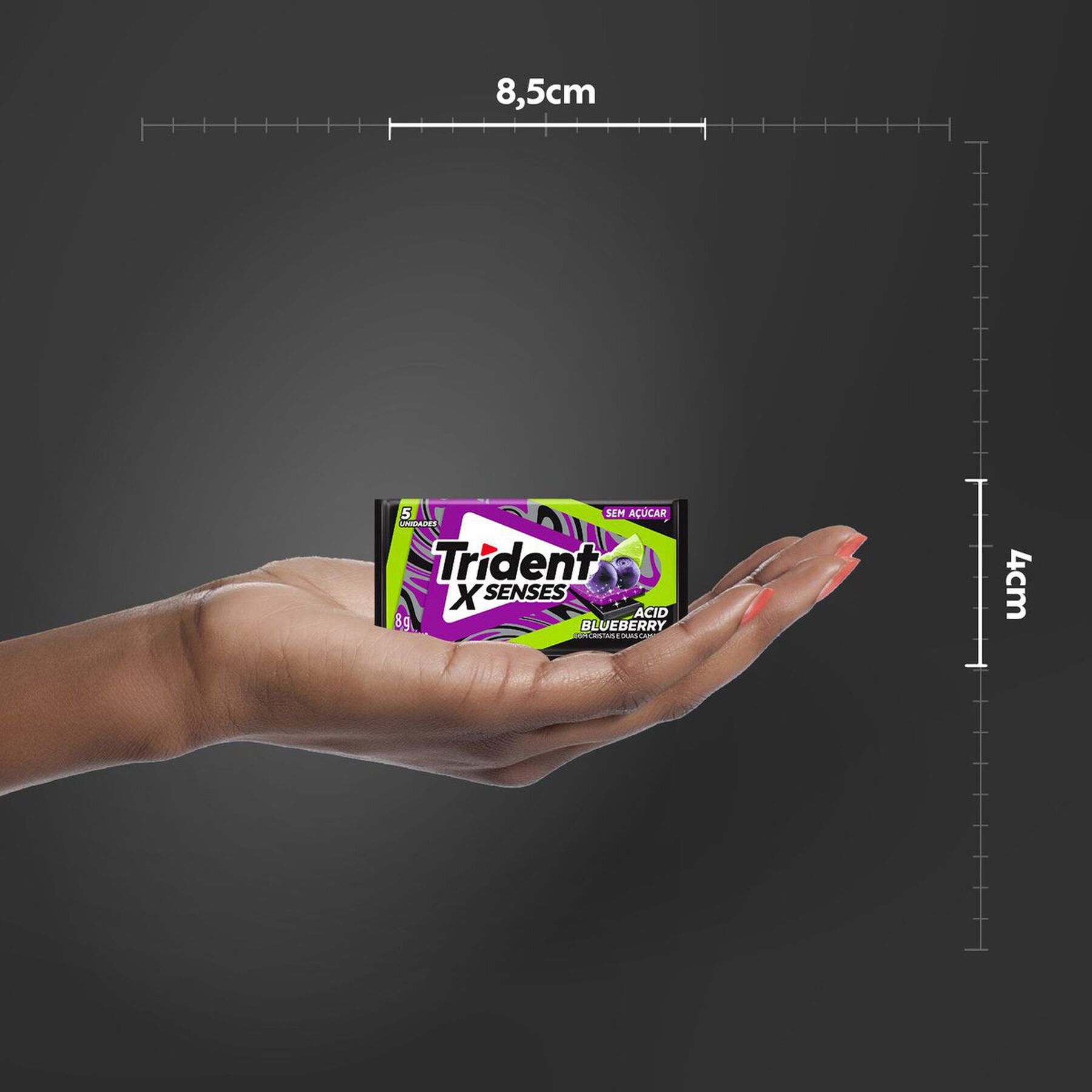 Chiclete Trident XSenses Acid Blueberry Sem Açúcar 8g - Embalagem com 5 unid.