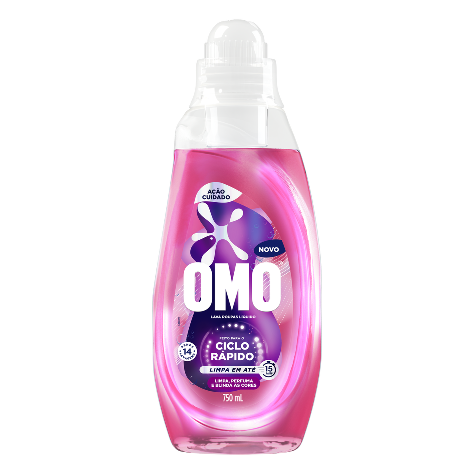 Sabão Lava Roupas Líquido Ciclo Rápido Ação Cuidado Omo Frasco 750ml