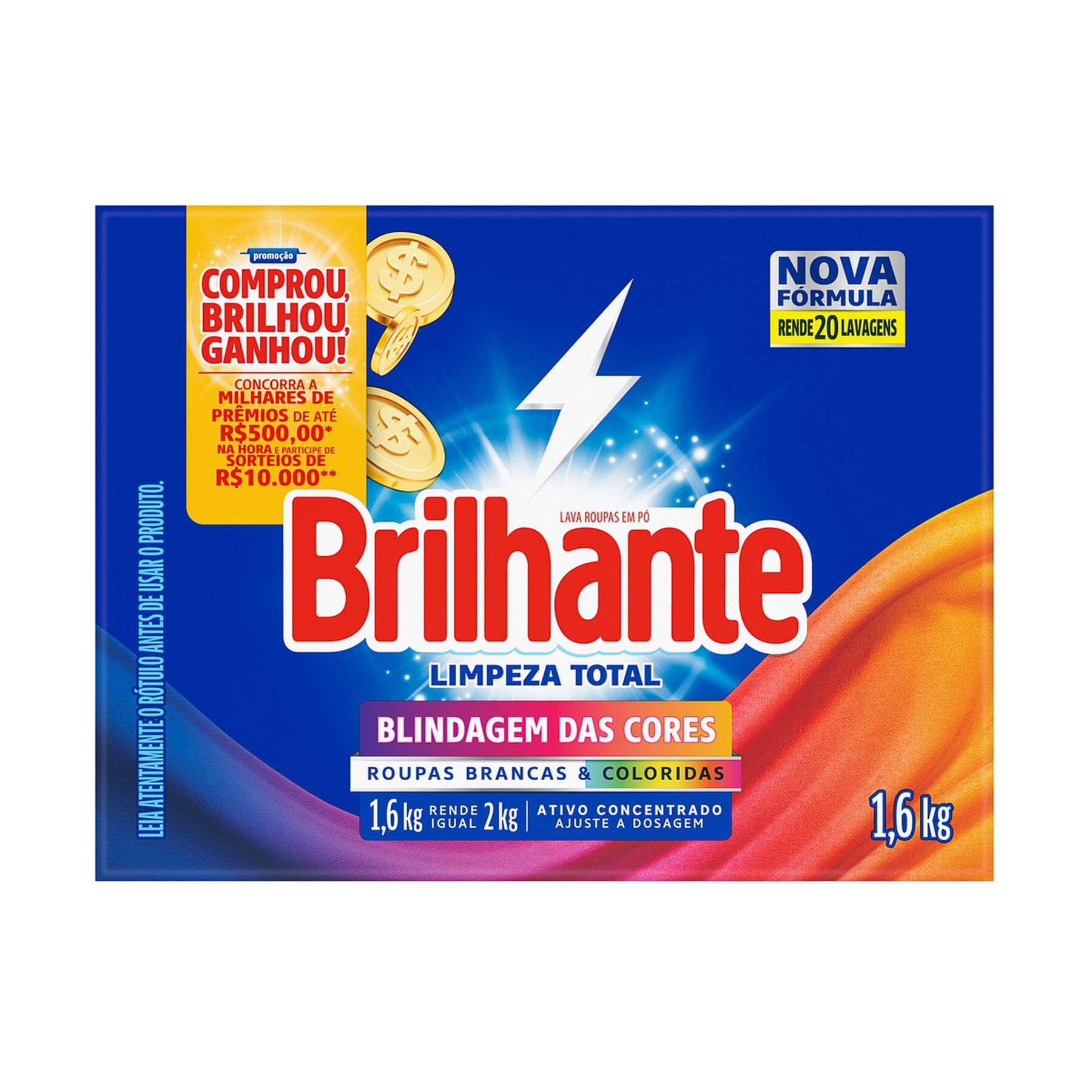 Sabão em Pó Brilhante Limpeza Total 1,6kg