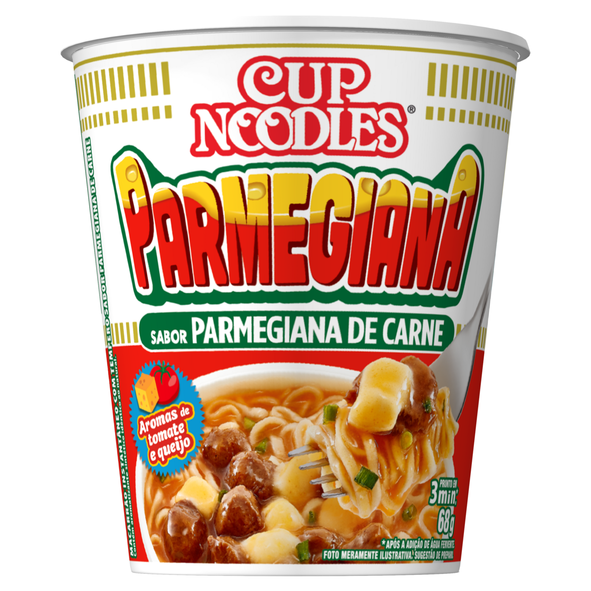 Macarr&atilde;o Instant&acirc;neo Parmegiana de Carne Cup Noodles Copo 68g&nbsp;