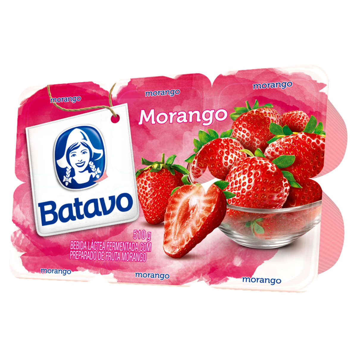 Bebida L&aacute;ctea Fermentada Morango Batavo Bandeja 510g 6 Unidades