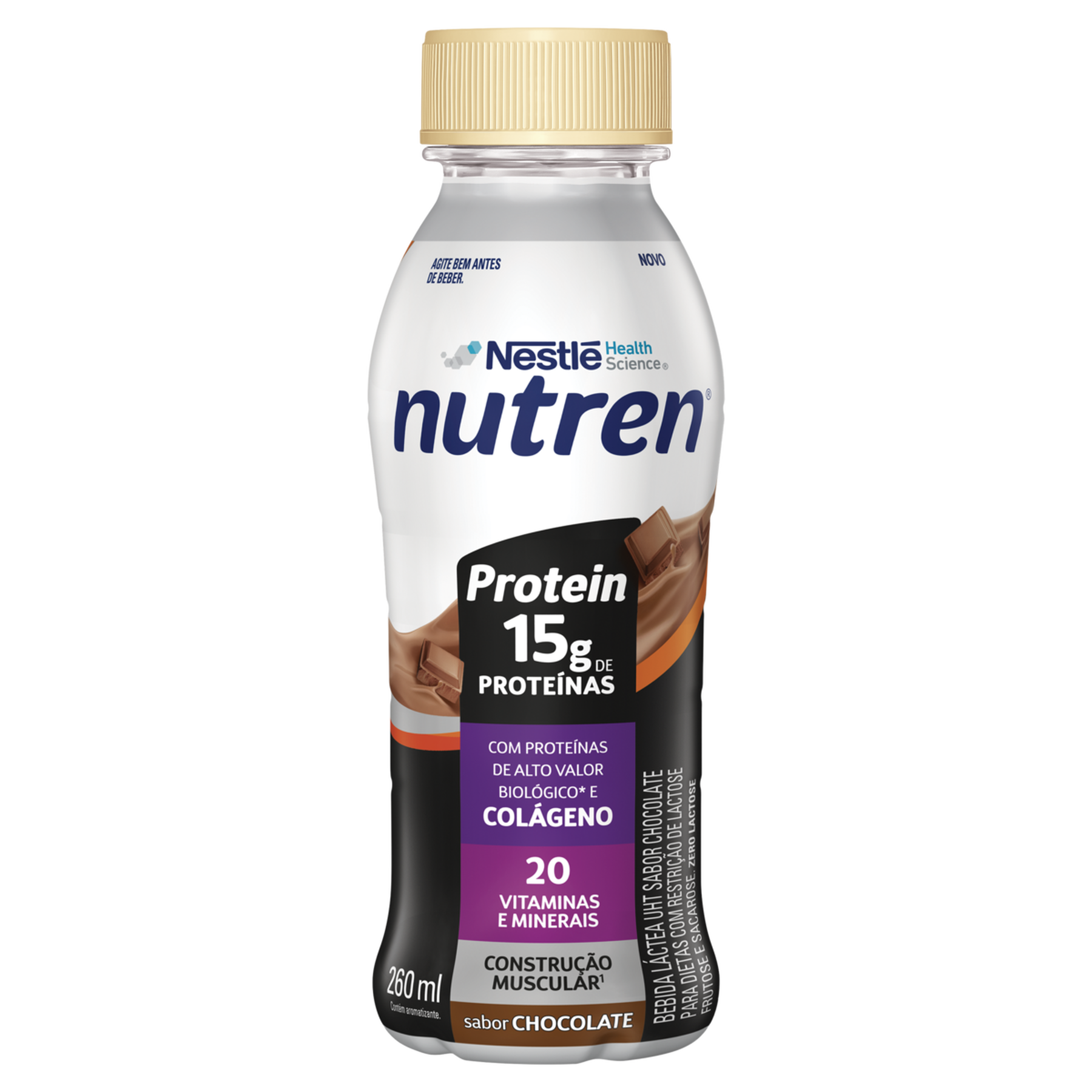 Bebida L&aacute;ctea UHT Chocolate Zero Lactose Nestl&eacute; Nutren Protein Frasco 260ml