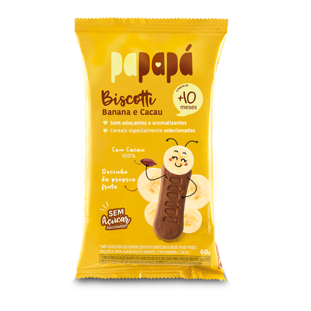 Biscoito Banana e Cacau Papap&aacute; Biscotti Pacote 60g