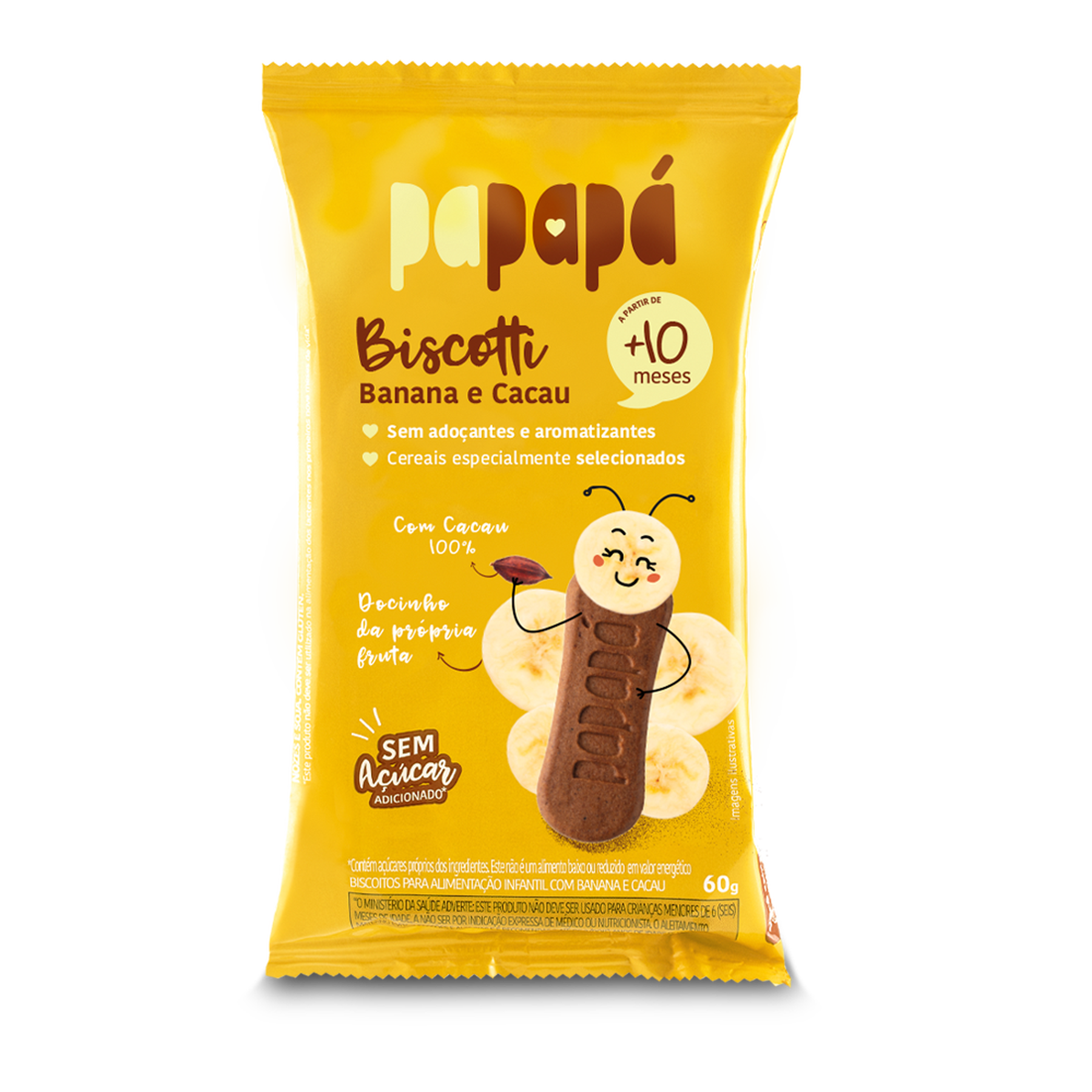 Biscoito Banana e Cacau Papap&aacute; Biscotti Pacote 60g