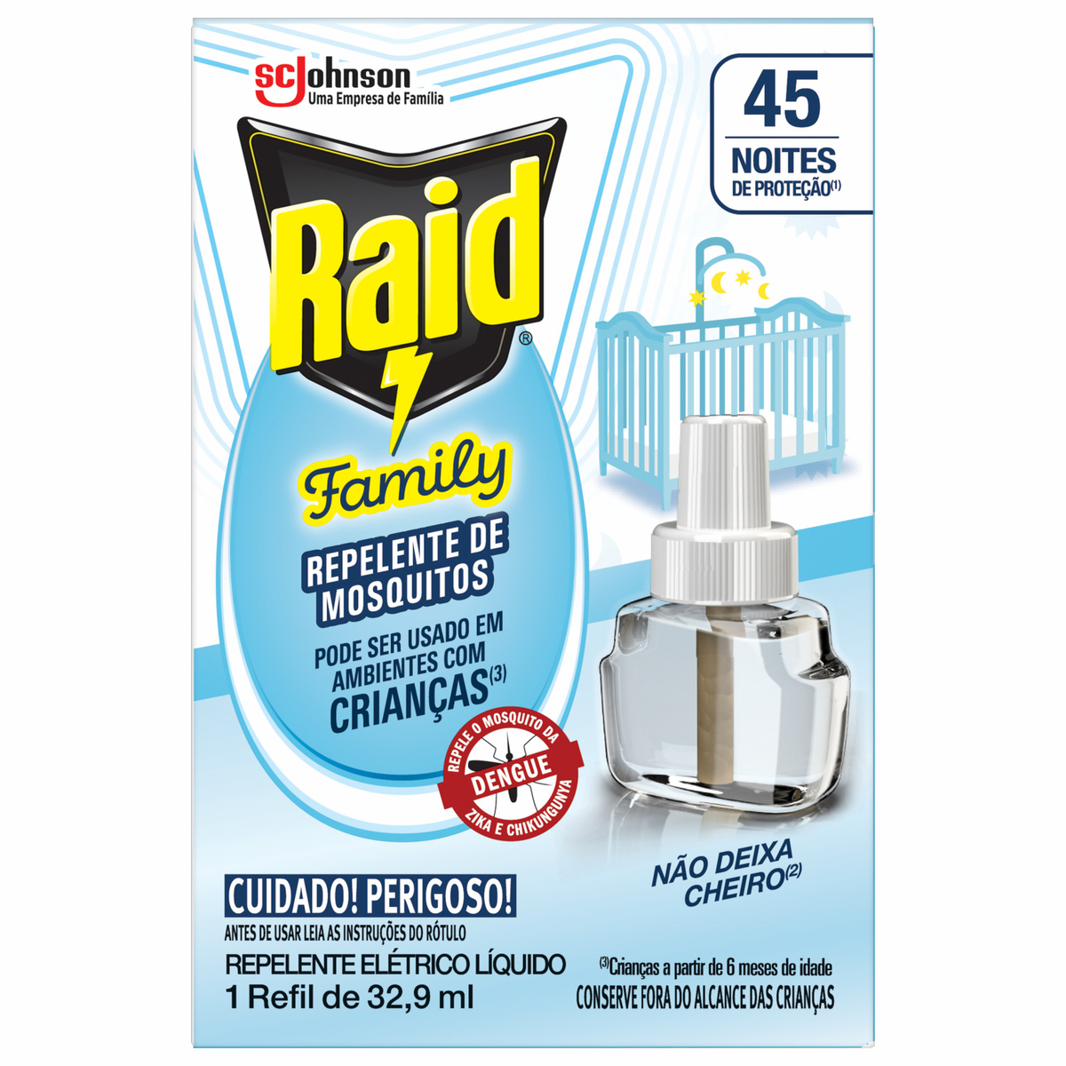 Repelente El&eacute;trico L&iacute;quido 45 Noites Raid Family Caixa 32,9ml Refil