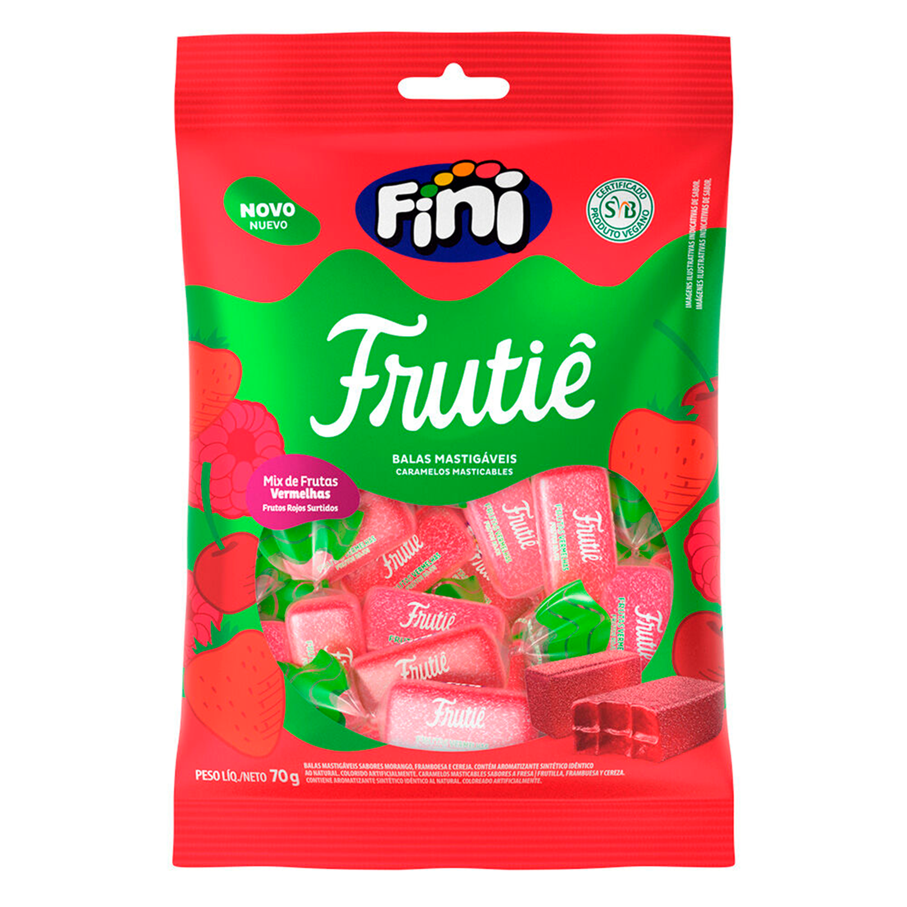 Bala Mastig&aacute;vel Mix de Frutas Vermelhas Fruti&ecirc; Fini Pacote 70g