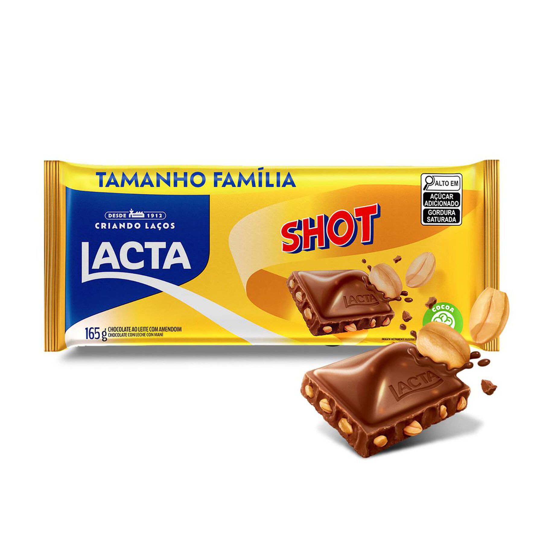 Chocolate ao Leite com Amendoim Lacta Shot Pacote 165g Tamanho Família