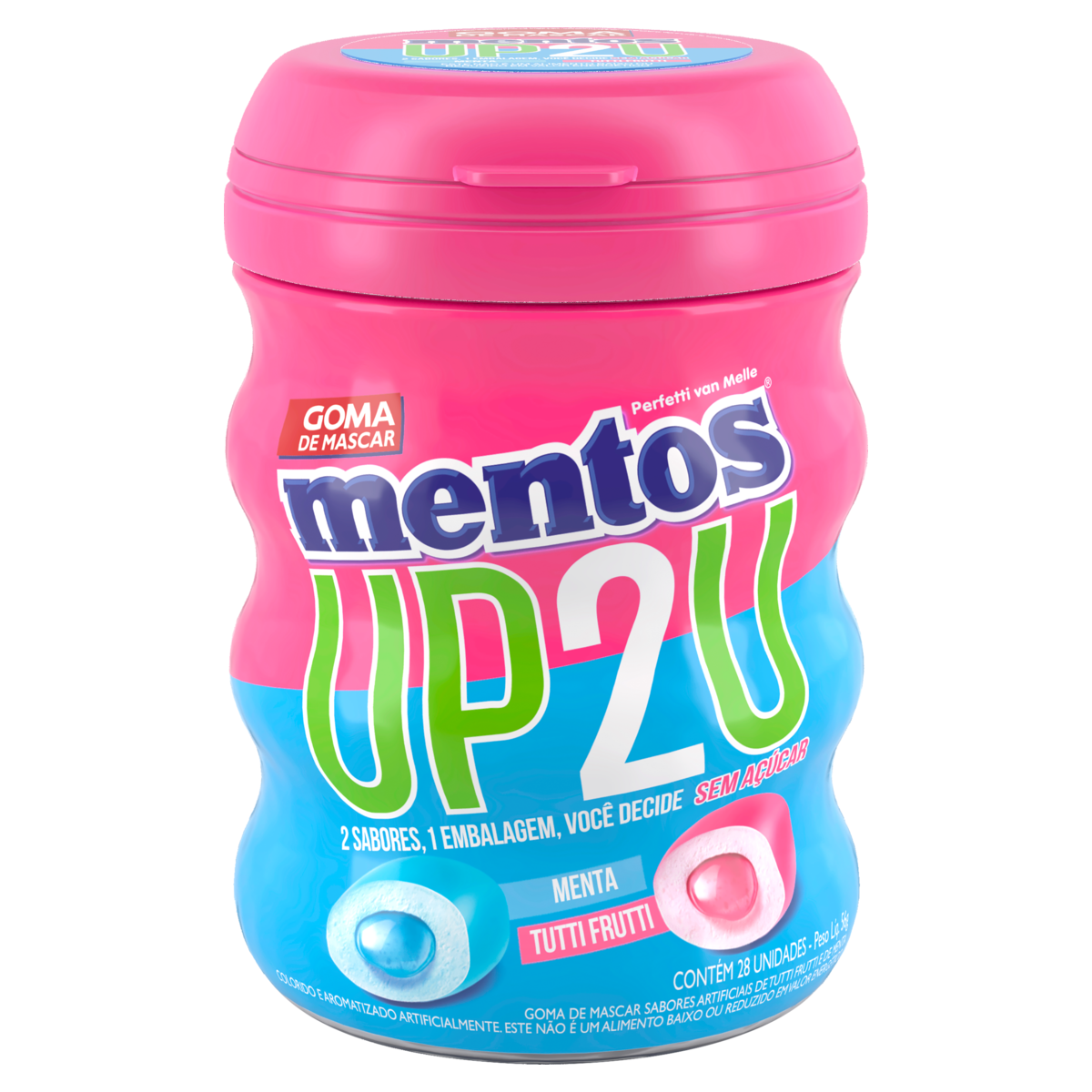 Goma de Mascar Tutti Frutti e Menta Sem A&ccedil;&uacute;car UP2U Mentos Pote 56g C/28 Unidades