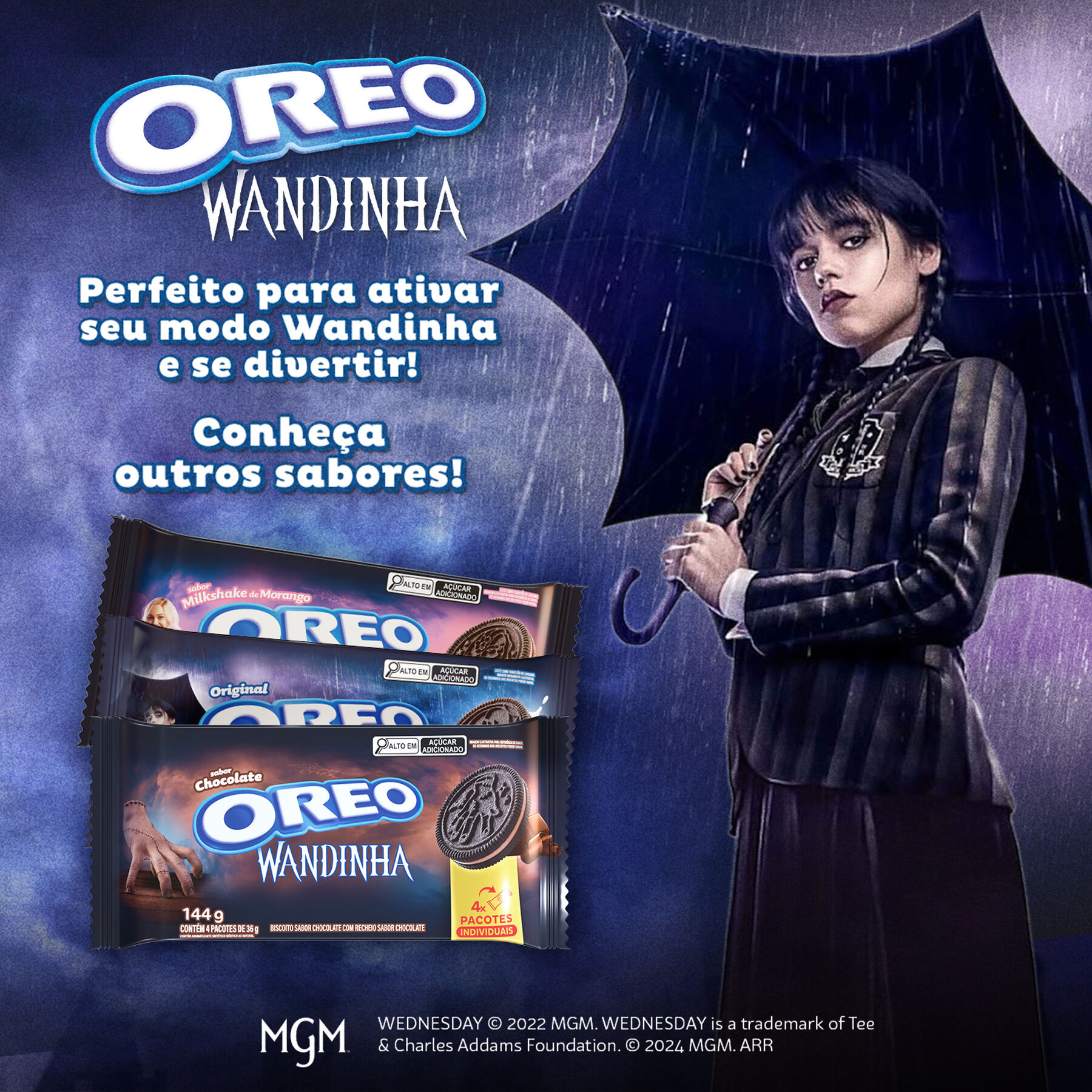 Pack Biscoito Chocolate Recheio Chocolate Oreo Pacote 144g 4 Unidades