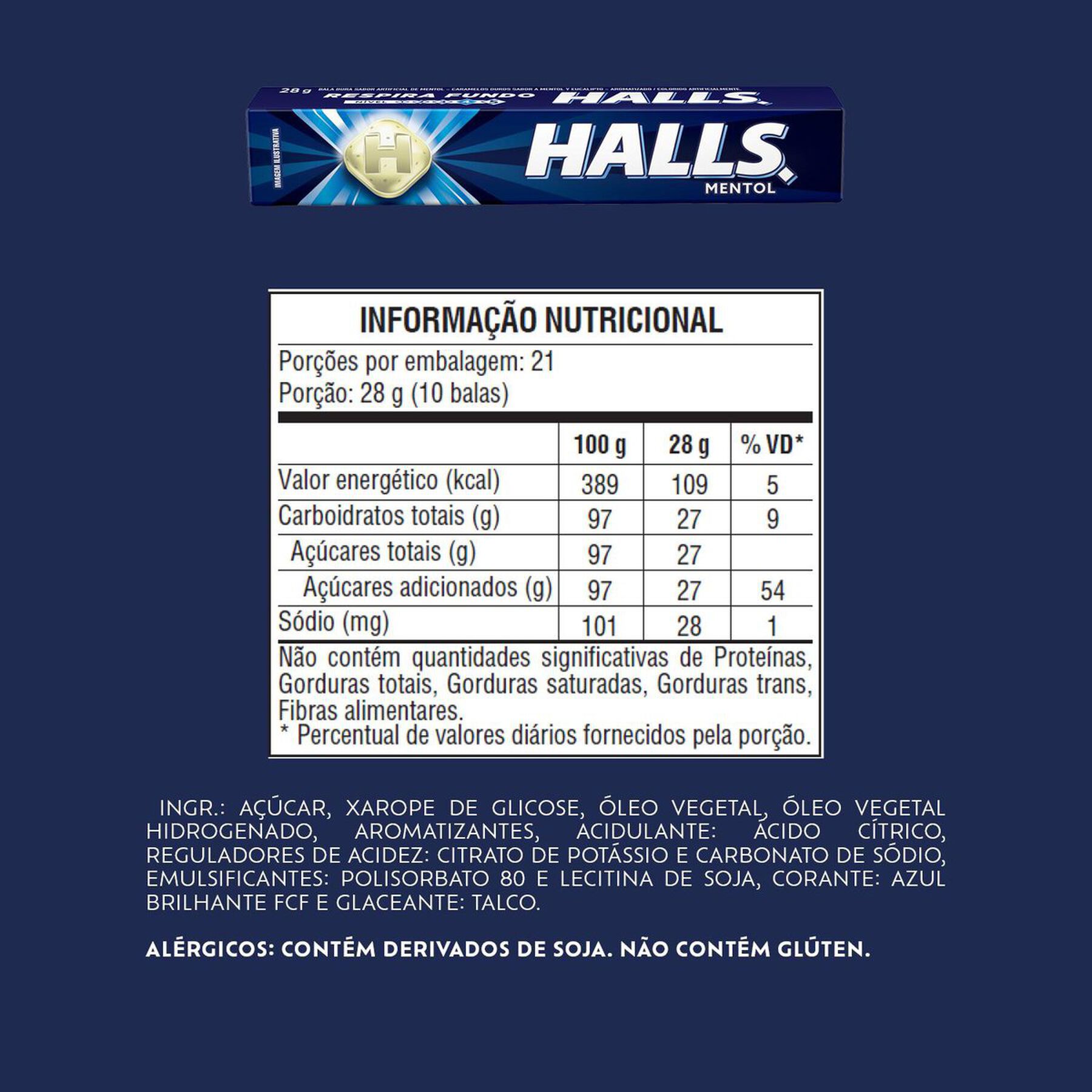 Bala Mentol Halls Pacote 28g