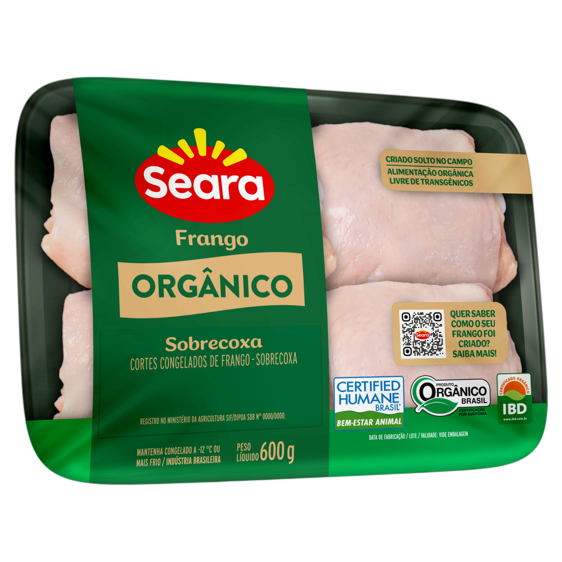 Sobrecoxa de Frango Org&acirc;nico Seara Bandeja 600g