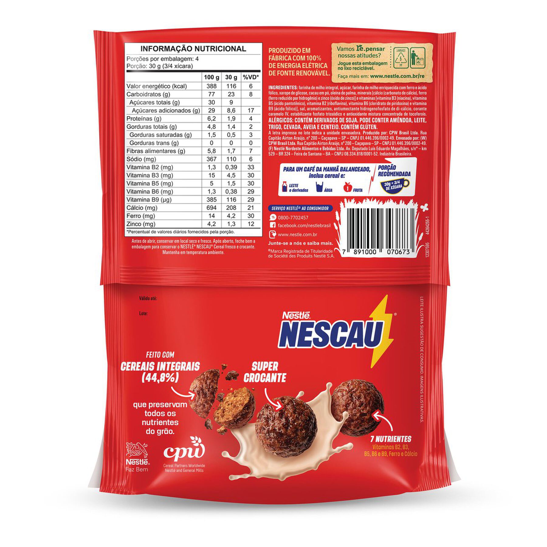 Cereal Matinal Nescau Nestlé Sachê 120g