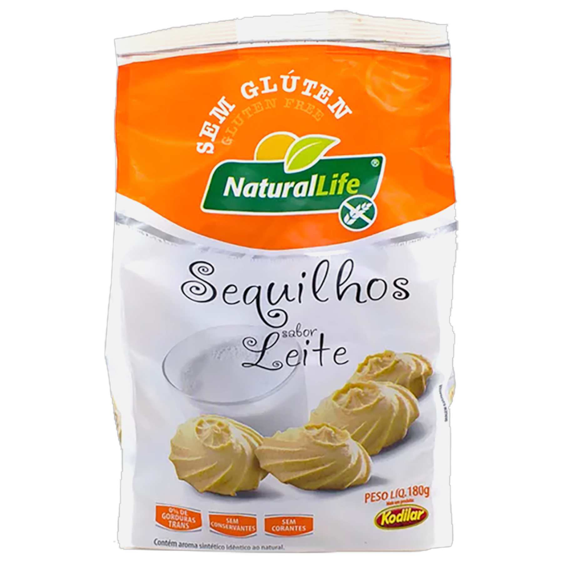 Sequilhos Sabor Leite sem Gl&uacute;ten Kodilar Natural Life Pacote 180g