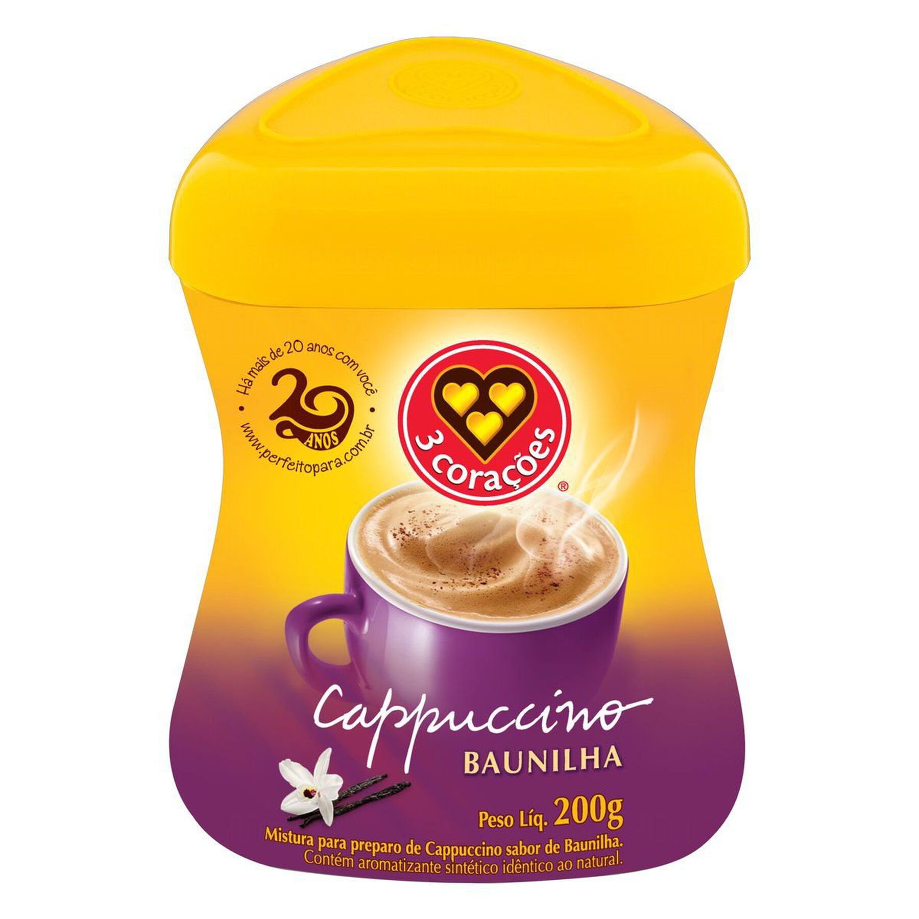 Cappuccino Solúvel Baunilha 3 Corações Pote 200g