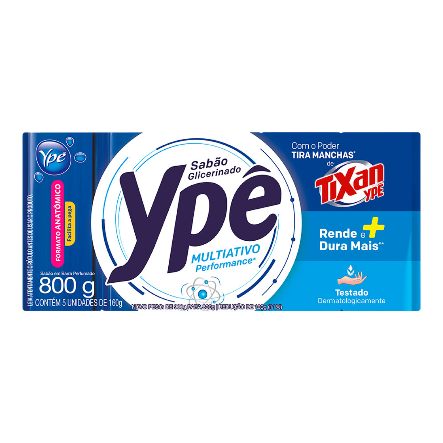 Sab&atilde;o Barra Glicerinado Multiativo Yp&ecirc;  Pacote 800g 5 Unidades