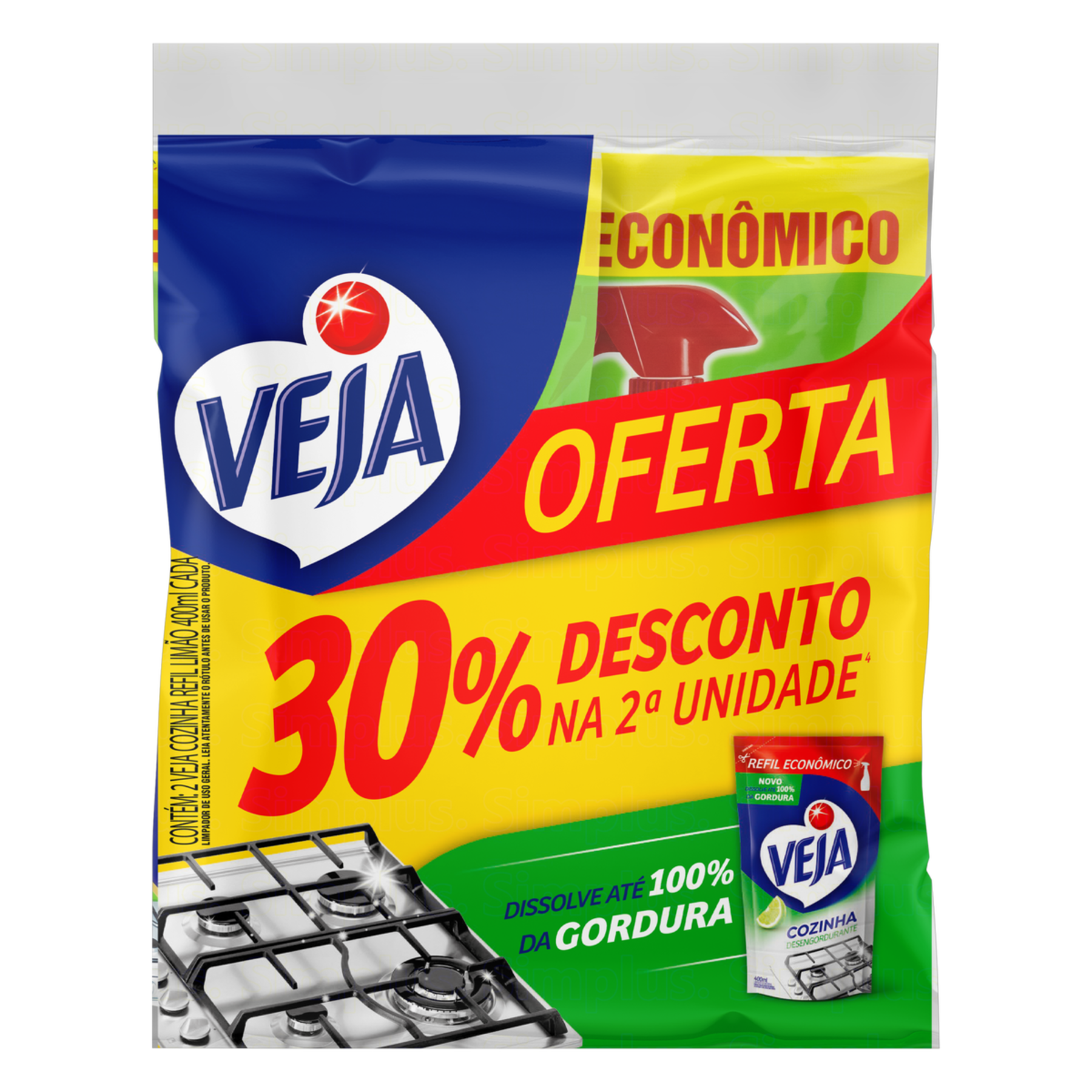 Limpador Desengordurante Cozinha Lim&atilde;o Veja Sach&ecirc; 800ml C/2 Unidades - Refil Econ&ocirc;mico - Embalagem Gr&aacute;tis 30% Desconto na 2&ordf; Unidade