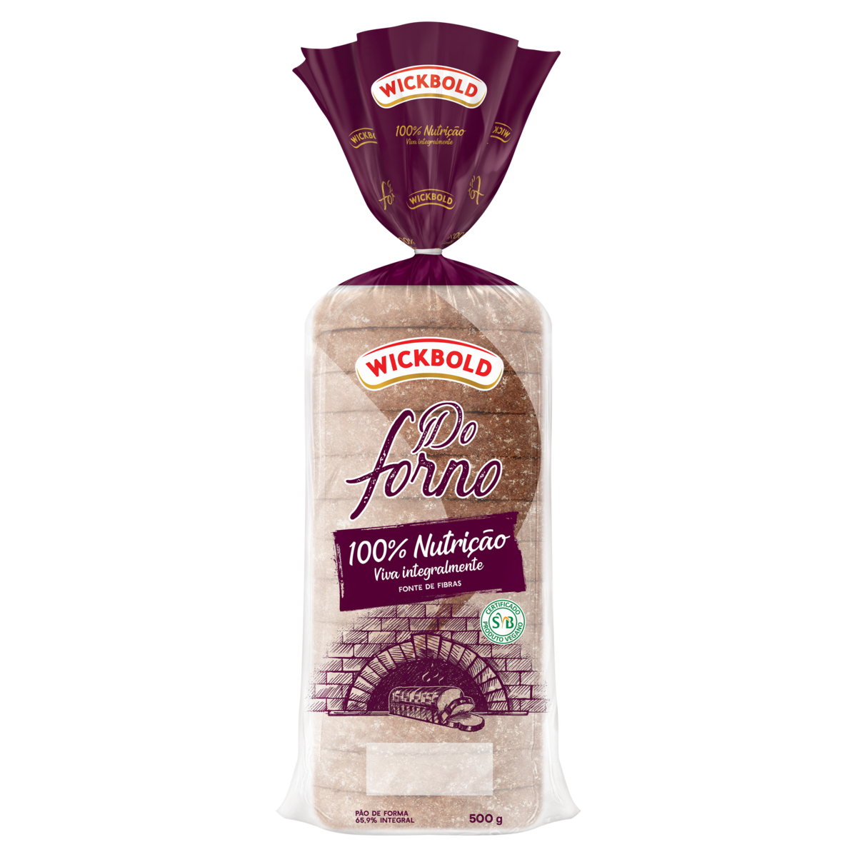 P&atilde;o de Forma 65,9% Integral 100% Nutri&ccedil;&atilde;o Wickbold Do Forno Pacote 500g