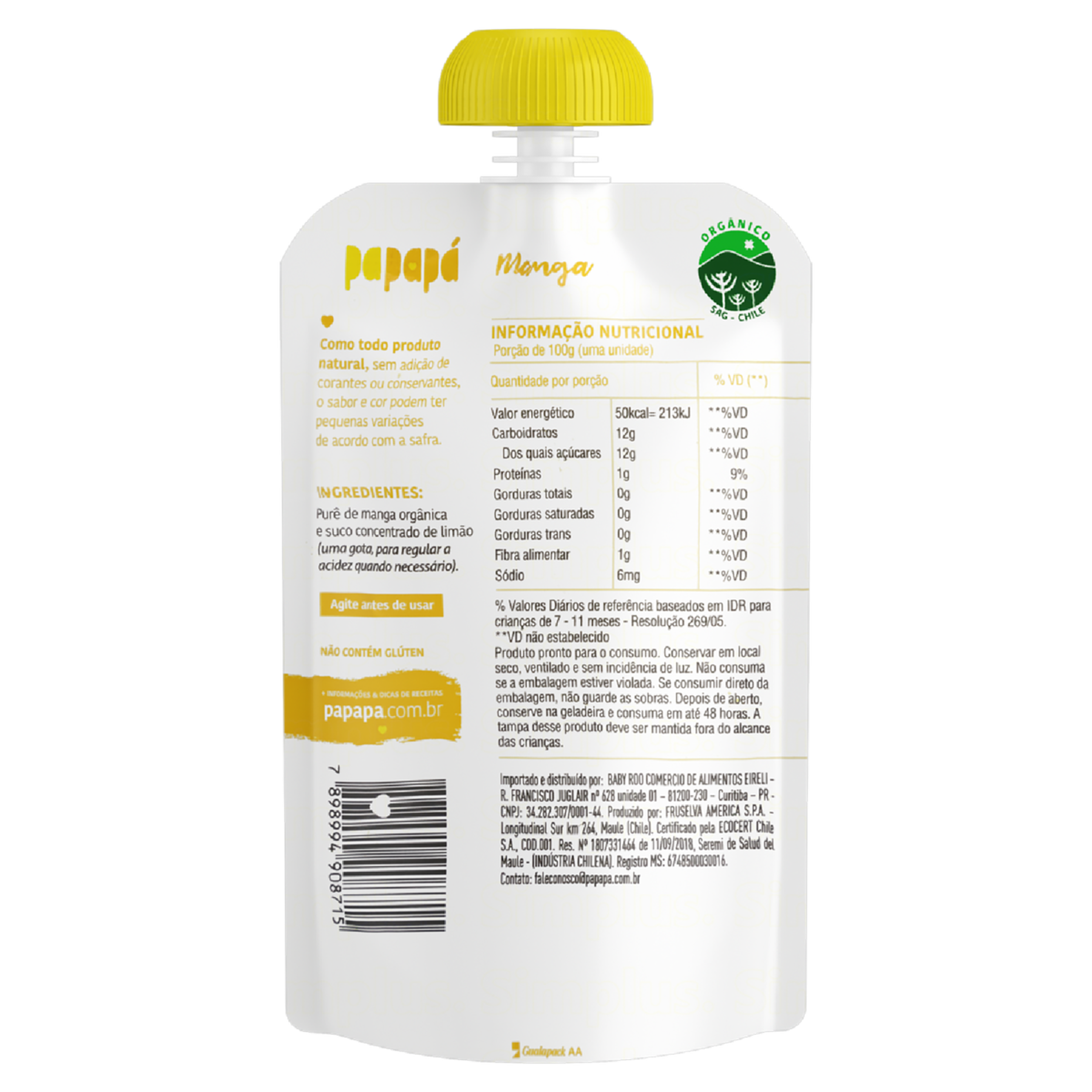 Papinha Orgânica Manga Papapá Squeeze 100g
