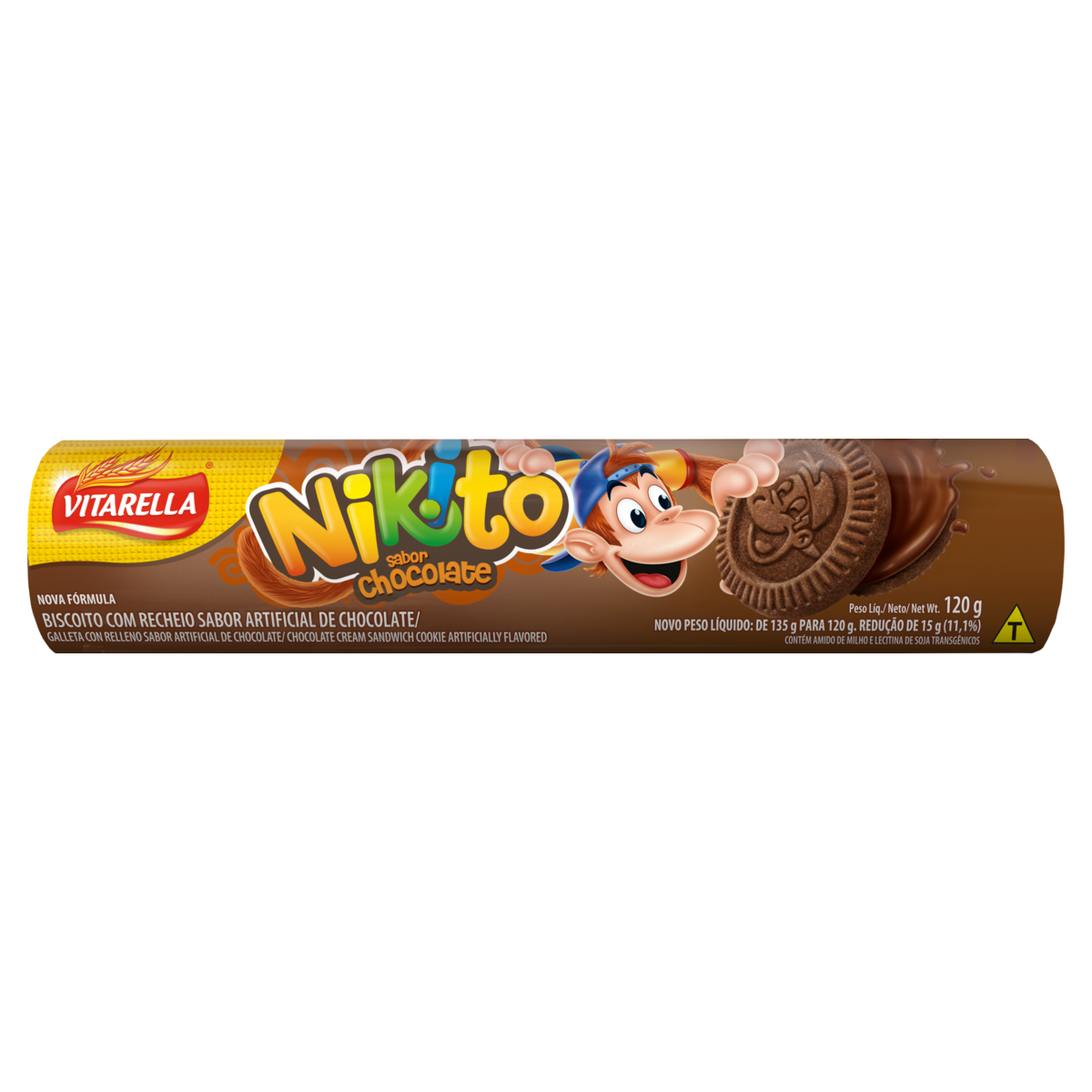 Biscoito Chocolate Recheio Chocolate Nikito Vitarella Pacote 120g