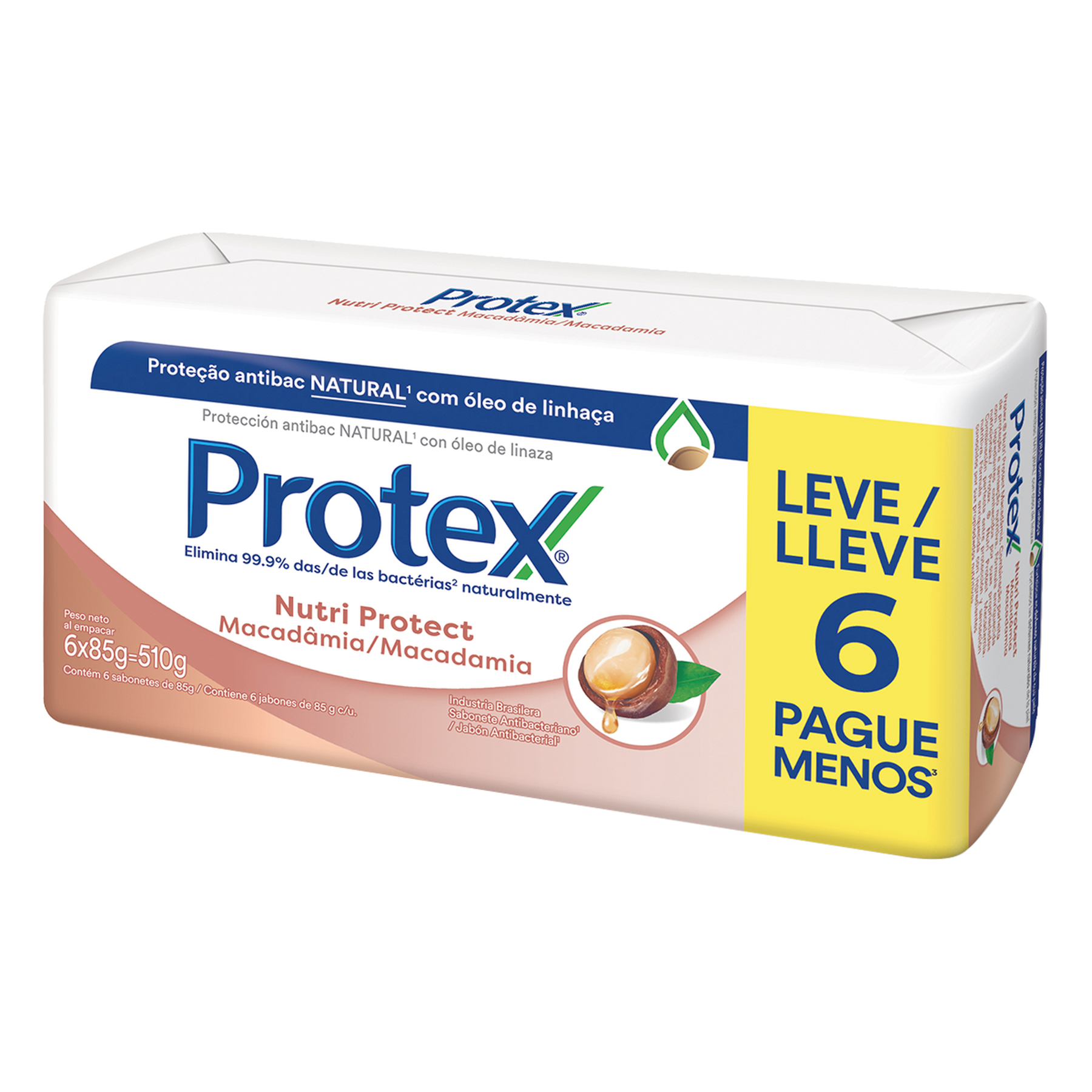 Sabonete em Barra Antibacteriano Nutri Protect Macadâmia Protex 6x85g - Embalagem Leve 6 Pague Menos