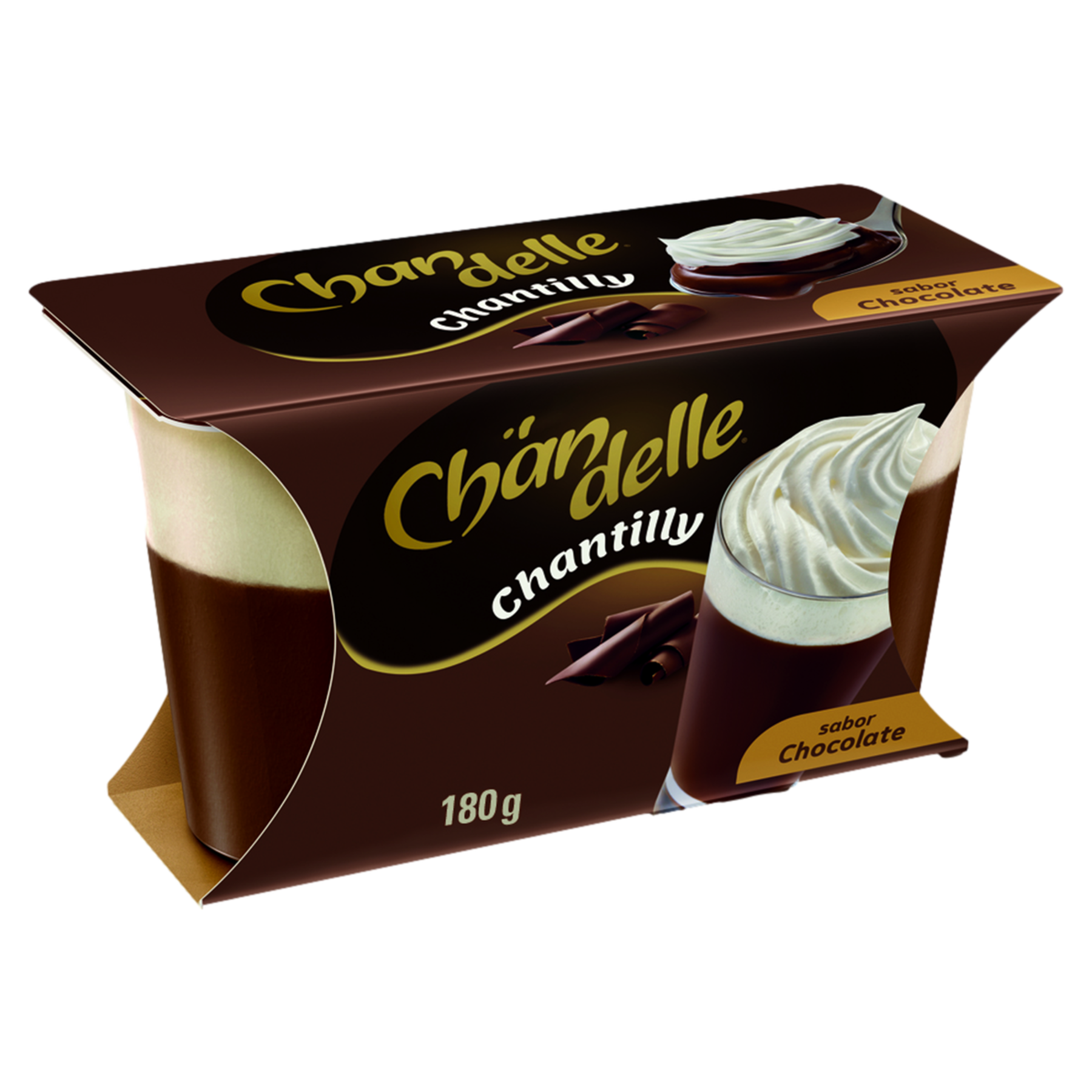 Sobremesa Láctea com Chantilly Chocolate Chandelle Bandeja 180g 2 Unidades