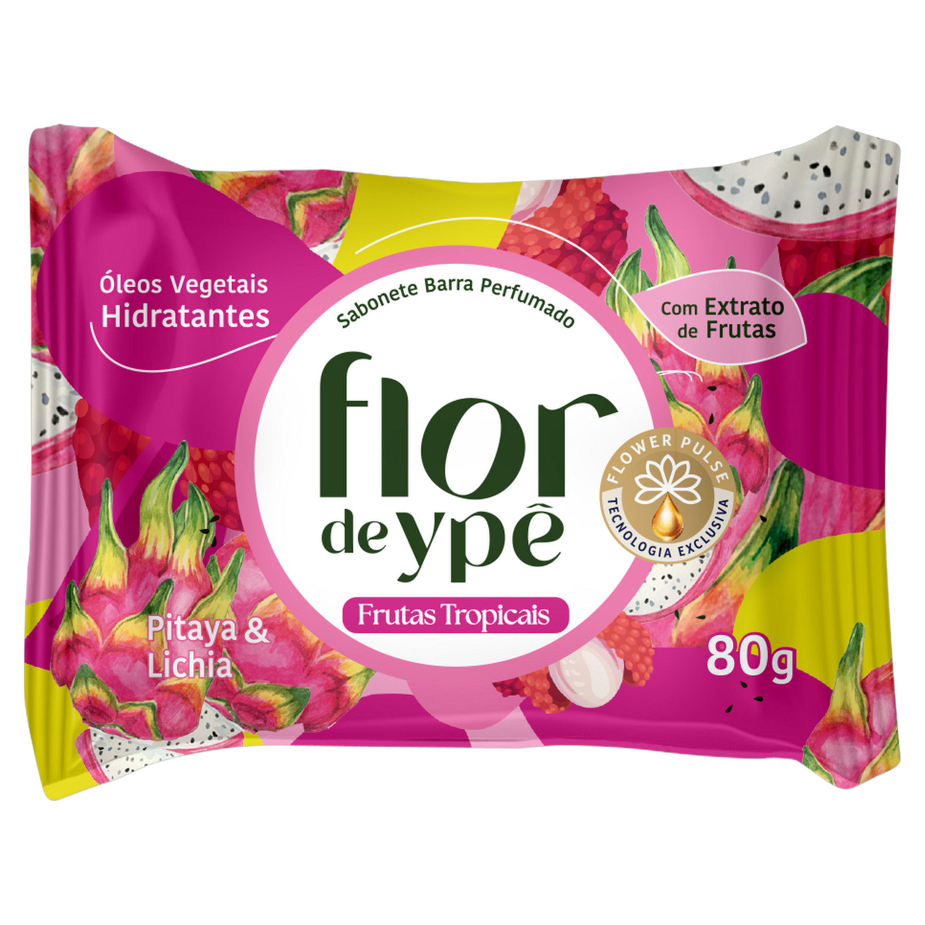 Sabonete Barra Flor de Yp&ecirc; Frutas Tropicais Pitaya e Lichia Pacote 80g
