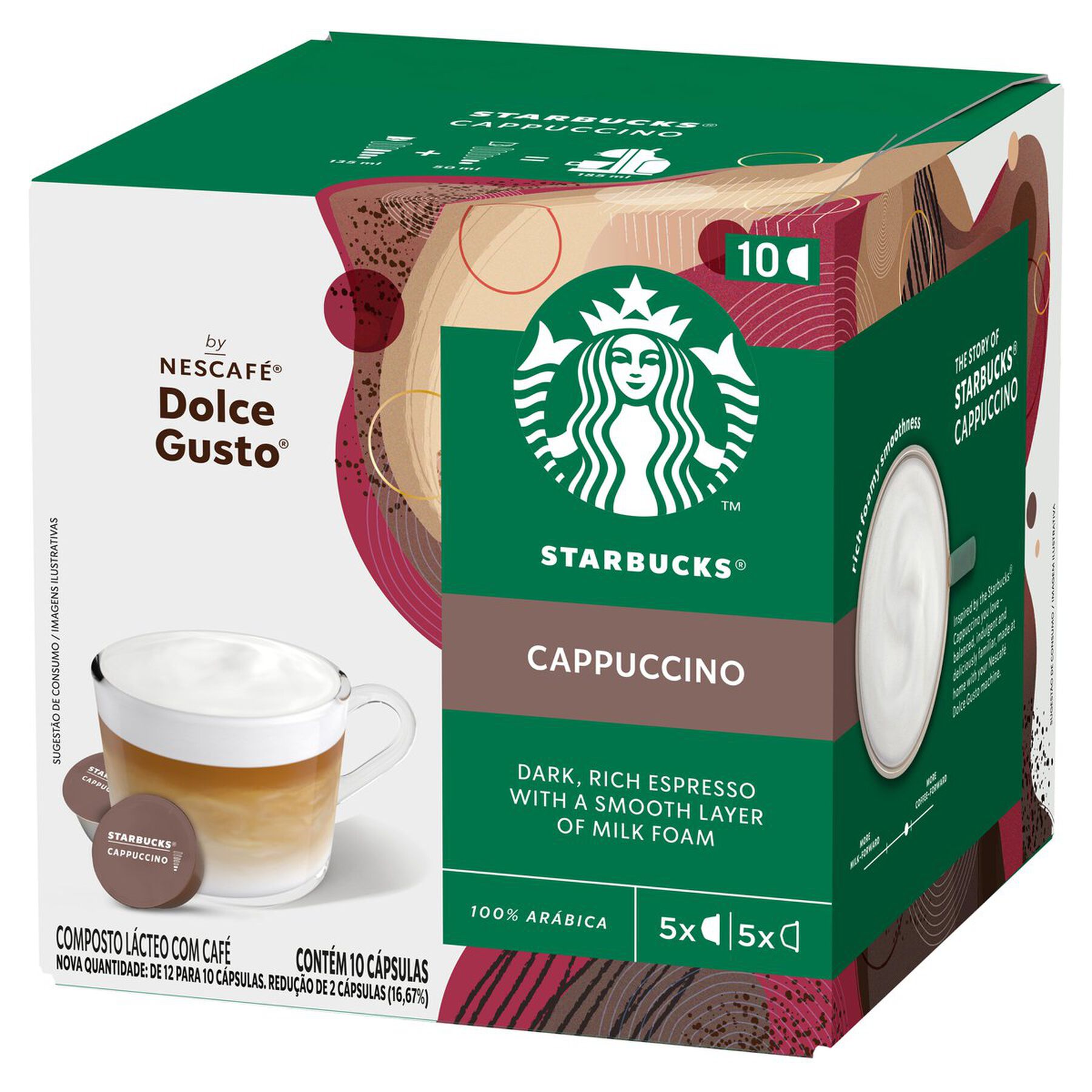 Caf&eacute; com Leite em C&aacute;psula Cappuccino Starbucks Nescaf&eacute; Caixa 100g C/10 Unidades