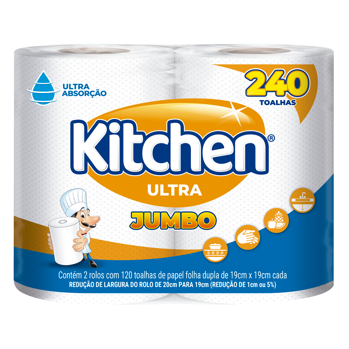 Toalha de Papel Folha Dupla Kitchen C/240 Unidades