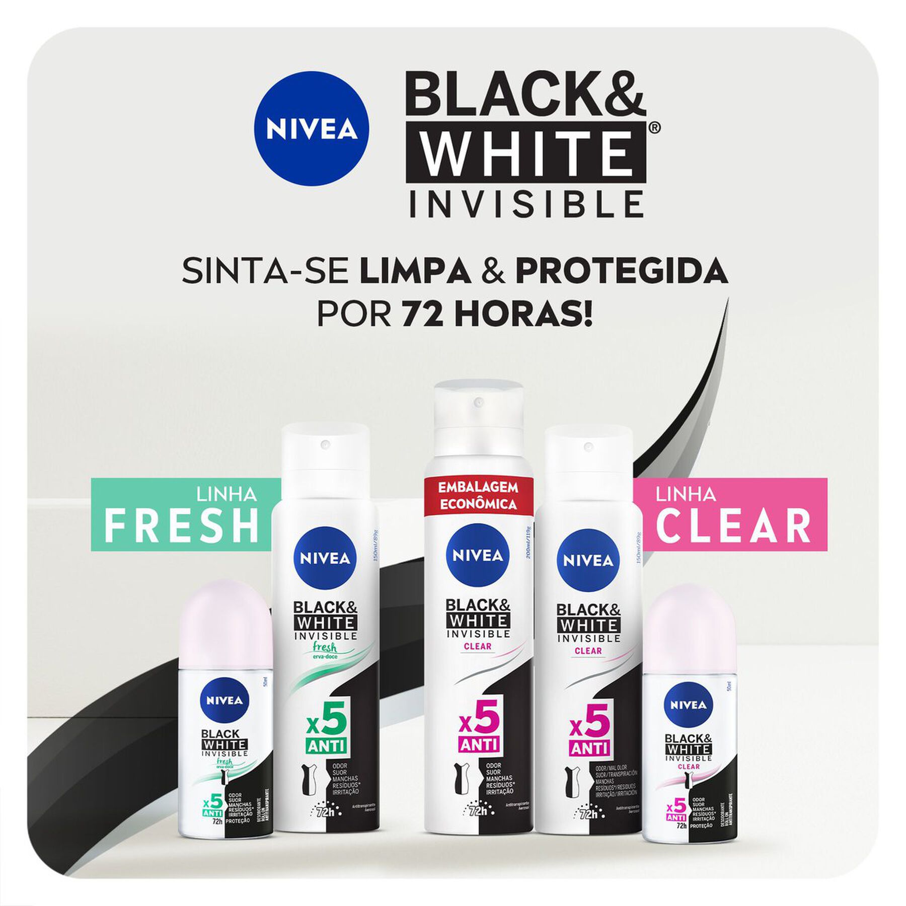 Antitranspirante Aerossol Black e White Invisible Clear Nivea 200ml - Embalagem Econômica