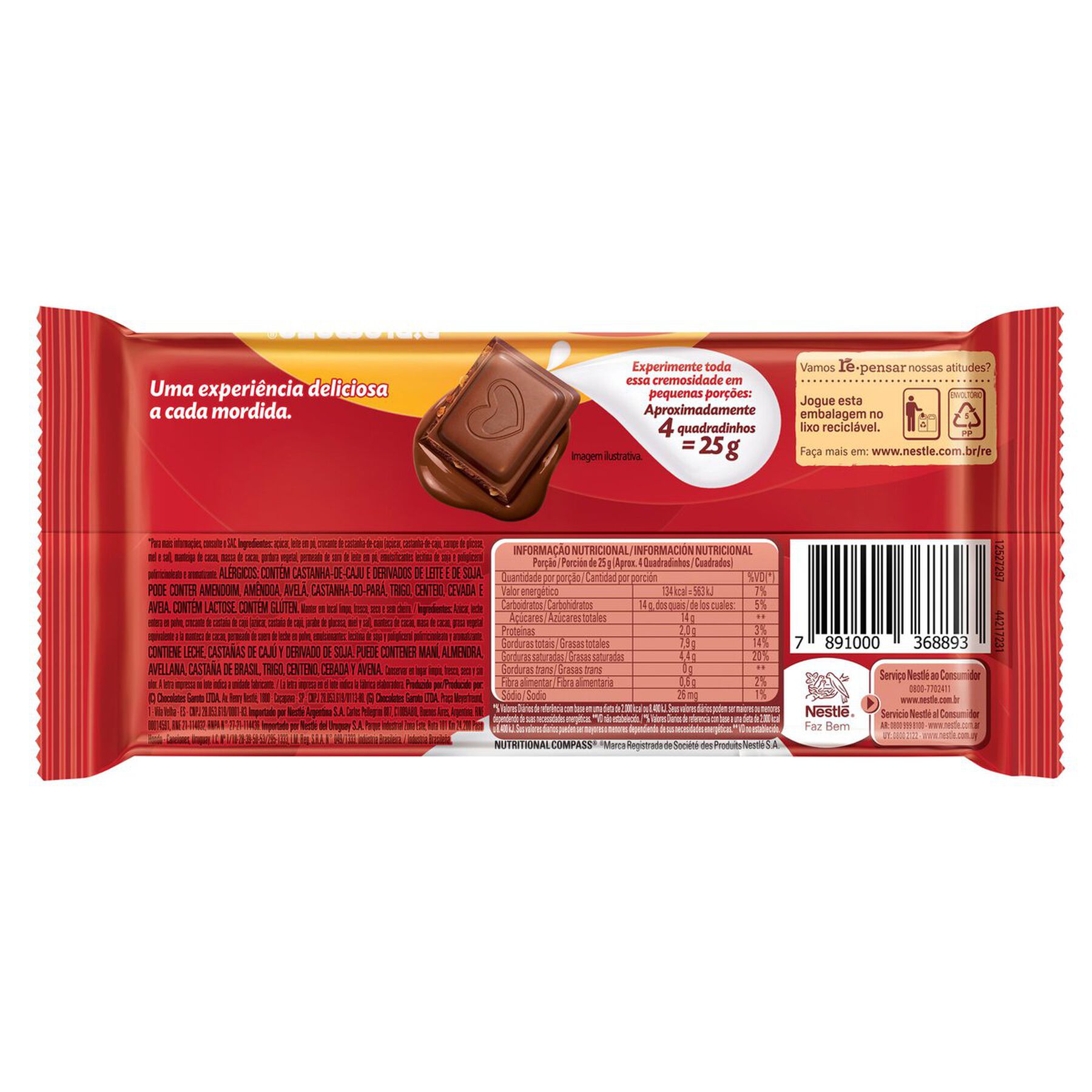 Barra de Chocolate ao Leite Diplomata Classic Nestlé Pacote 80g