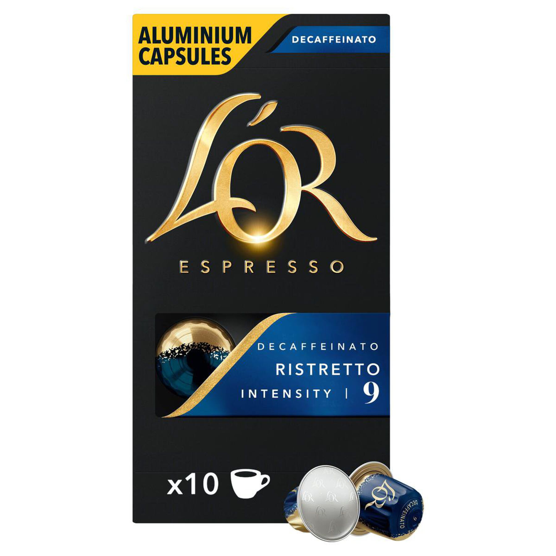 Caf&eacute; em C&aacute;psula Torrado e Mo&iacute;do Ristretto Espresso Descafeinado L'or Caixa 52g 10 Unidades