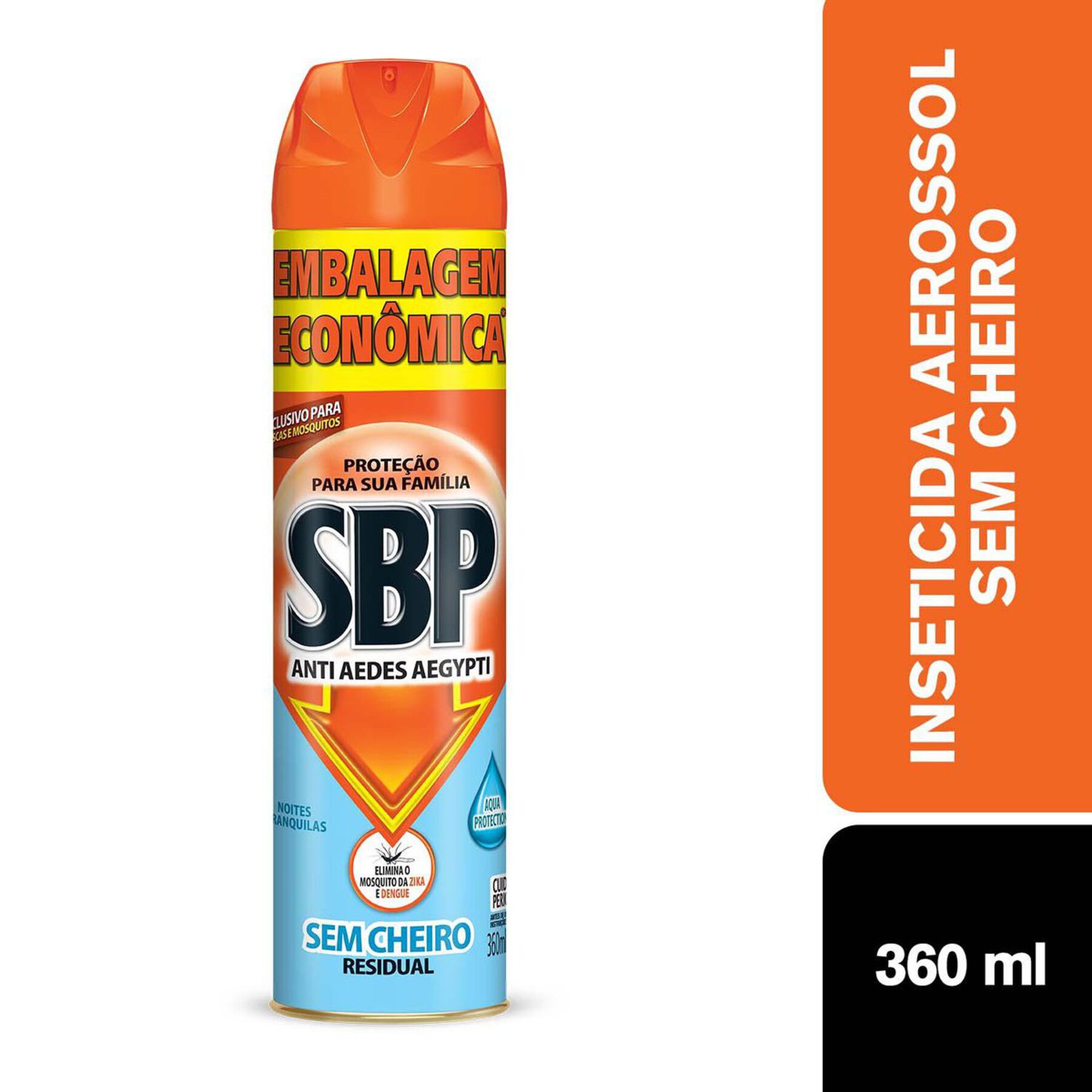Inseticida Aerossol Anti Aedes Aegypti sem Cheiro Noites Tranquilas SBP Frasco 360ml - Embalagem Econ&ocirc;mica